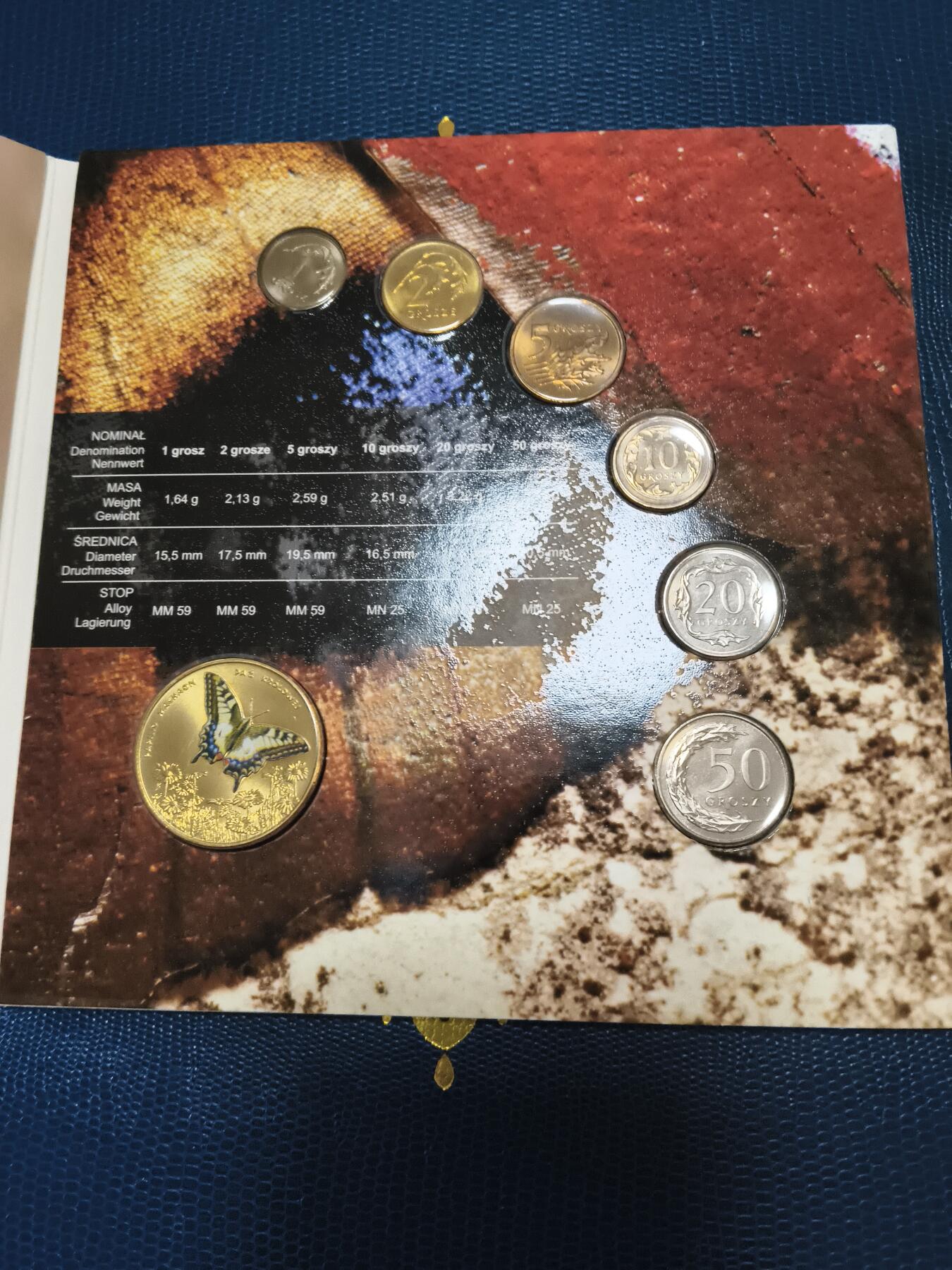 长老汇马年精选第十二场拍卖 2011波兰官方6枚硬币套装卡装，含1枚蓝蝴蝶金属章，稀少，ebay60美金