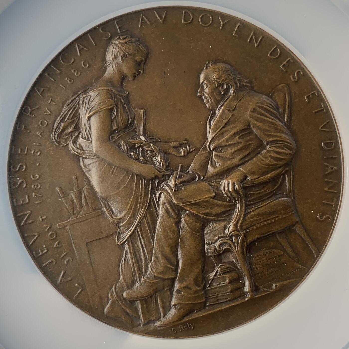 掌中浮雕-藏着的欧洲第056场 NGC MS64 : 1886年法国化学家米歇尔·欧仁..谢弗勒尔大铜章，大师奥斯卡.罗蒂（0.Roty），68mm