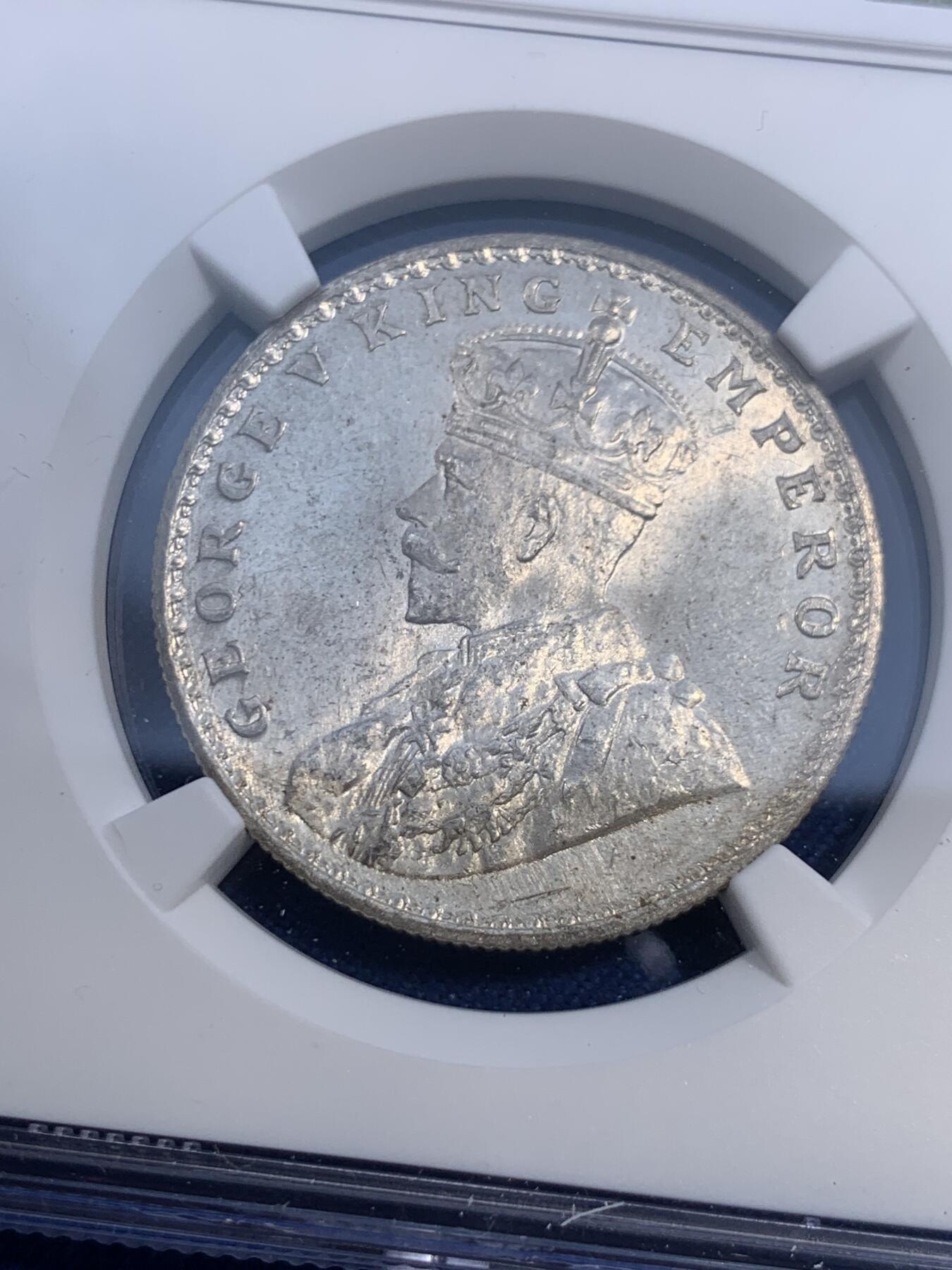 《竞宝斋》第474场 周日，周一 2场连拍 （全场包邮）欢迎送拍 NGC MS62 英属印度1920年乔治五世1卢比银币