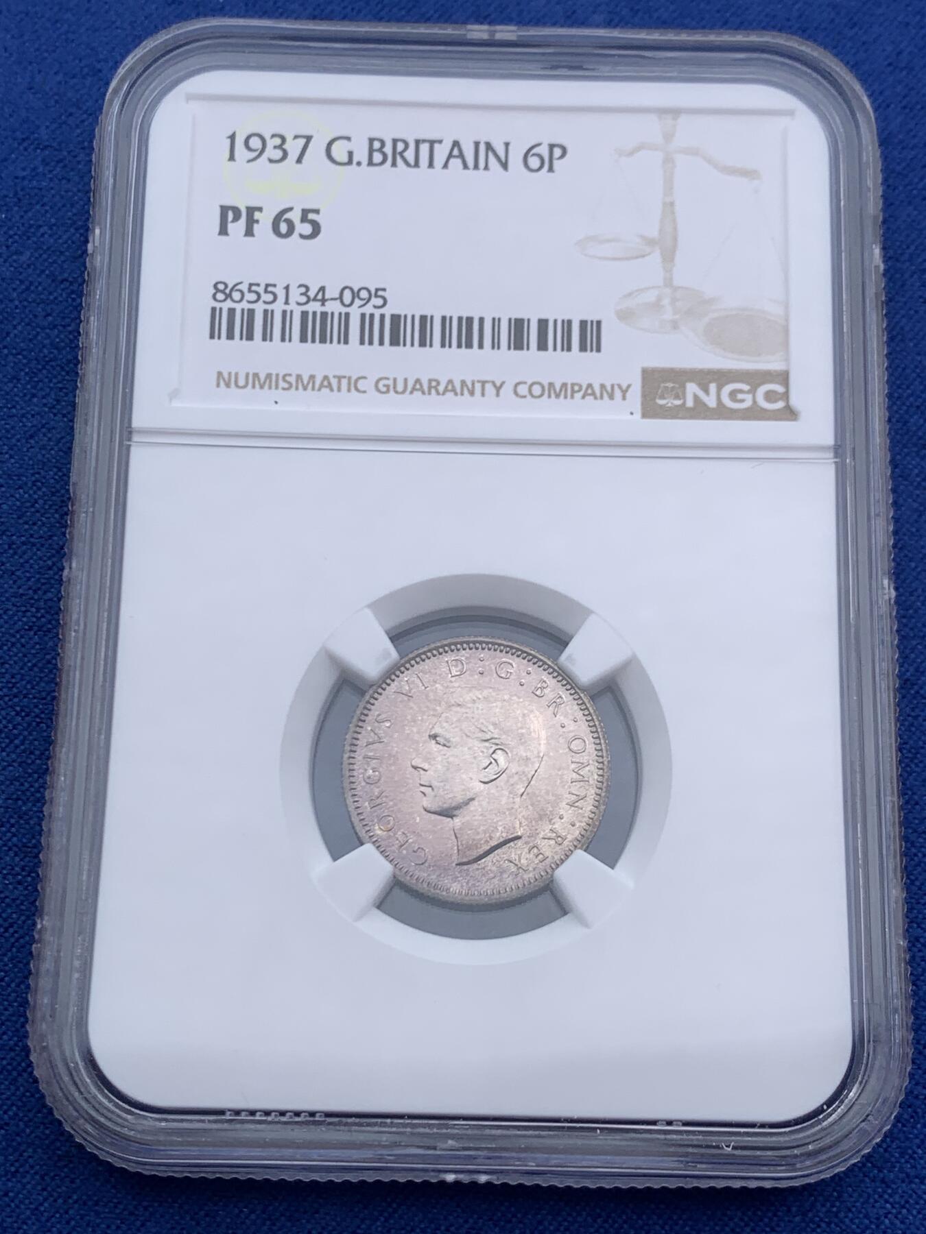 《竞宝斋》第474场 周日，周一 2场连拍 （全场包邮）欢迎送拍 11枚一组 含7枚银币 NGC PF62-65 英国1937年乔六首年1/4P-1克朗精制币