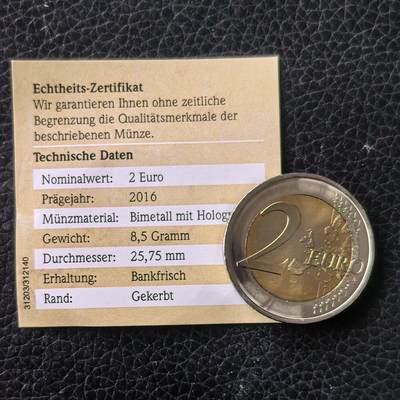 道一币馆币章第一百七十一场 - 带证书 西班牙2016年联合国教科文组织世界遗产-塞戈维亚渡槽2欧元纪念币 特殊幻彩镀层