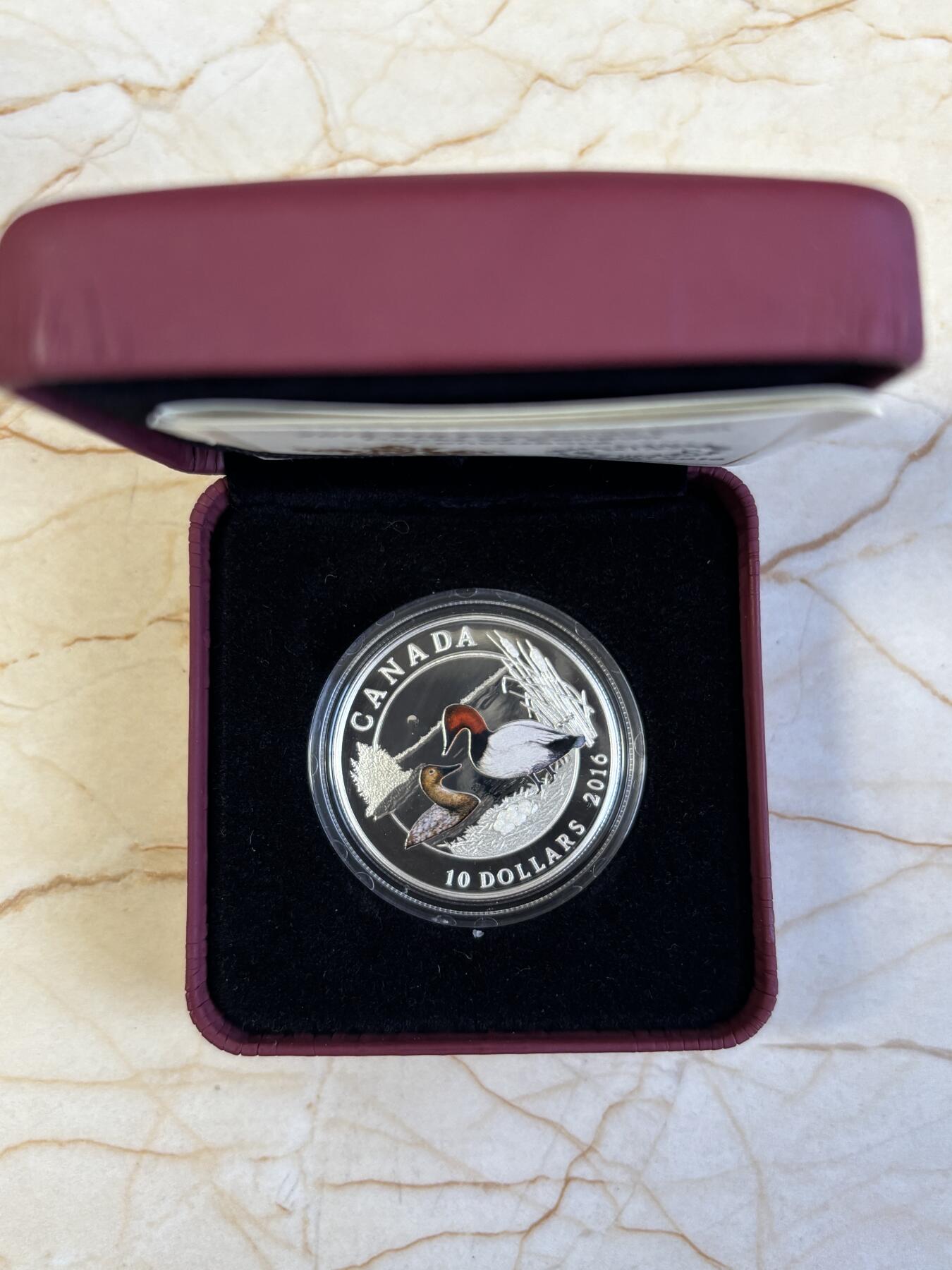第195期拍卖 加拿大2016年野鸭系列Canvasback半盎司彩色银币，9999银，15.87克，发行10000枚
