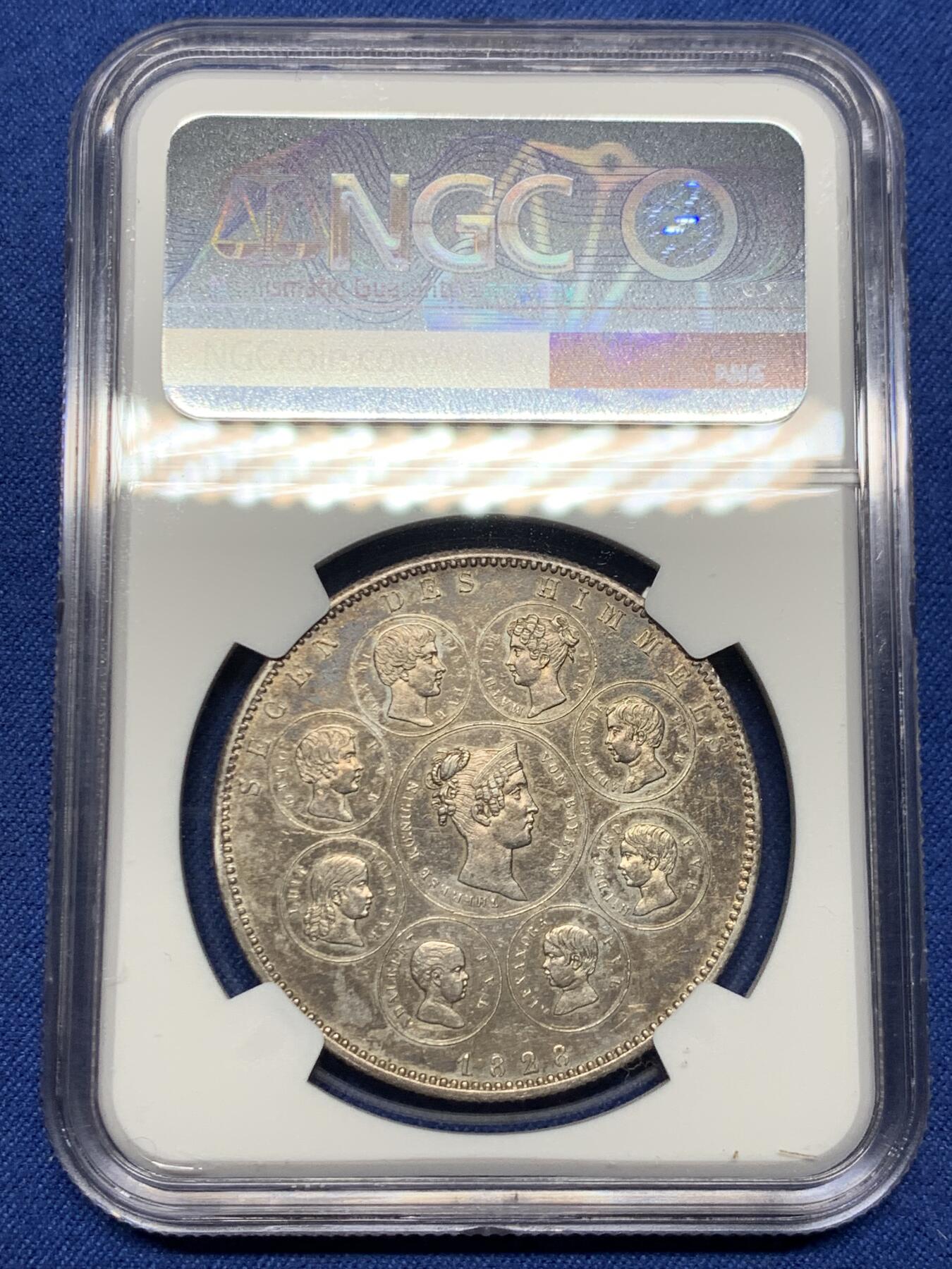 《竞宝斋》第474场 周日，周一 2场连拍 （全场包邮）欢迎送拍 NGC UNCD 德国 1828年 巴伐利亚 路德维西一世皇室家族泰勒银币