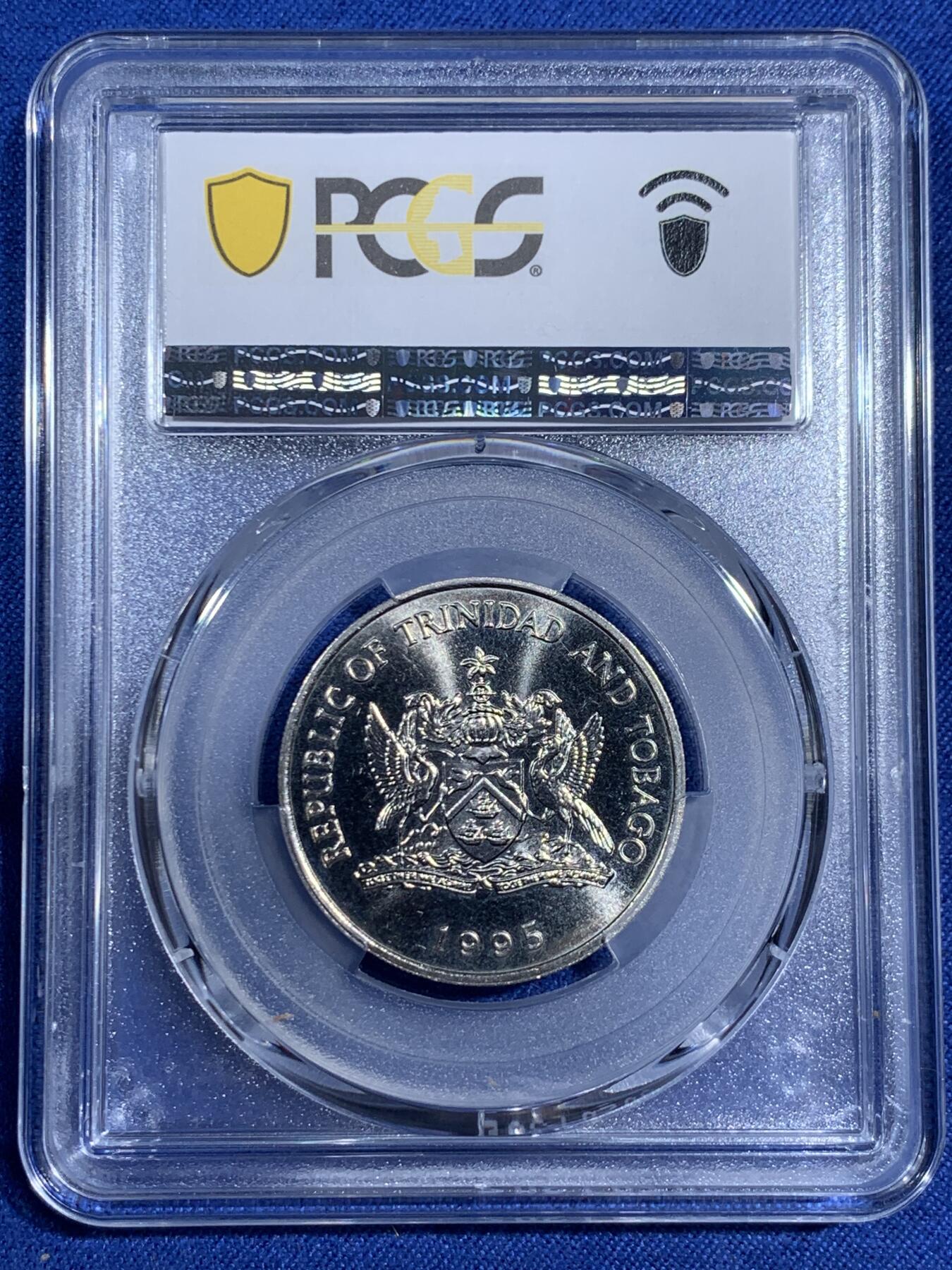 《竞宝斋》第474场 周日，周一 2场连拍 （全场包邮）欢迎送拍 PCGS MS65 特立尼达和多巴哥1995年1元FAO纪念币 唯一的冠军分