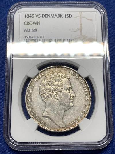 《竞宝斋》第474场 周日，周一 2场连拍 （全场包邮）欢迎送拍 - NGC  AU58 丹麦 1845年 克里斯蒂安八世 1SD大银币 非常少见的品种