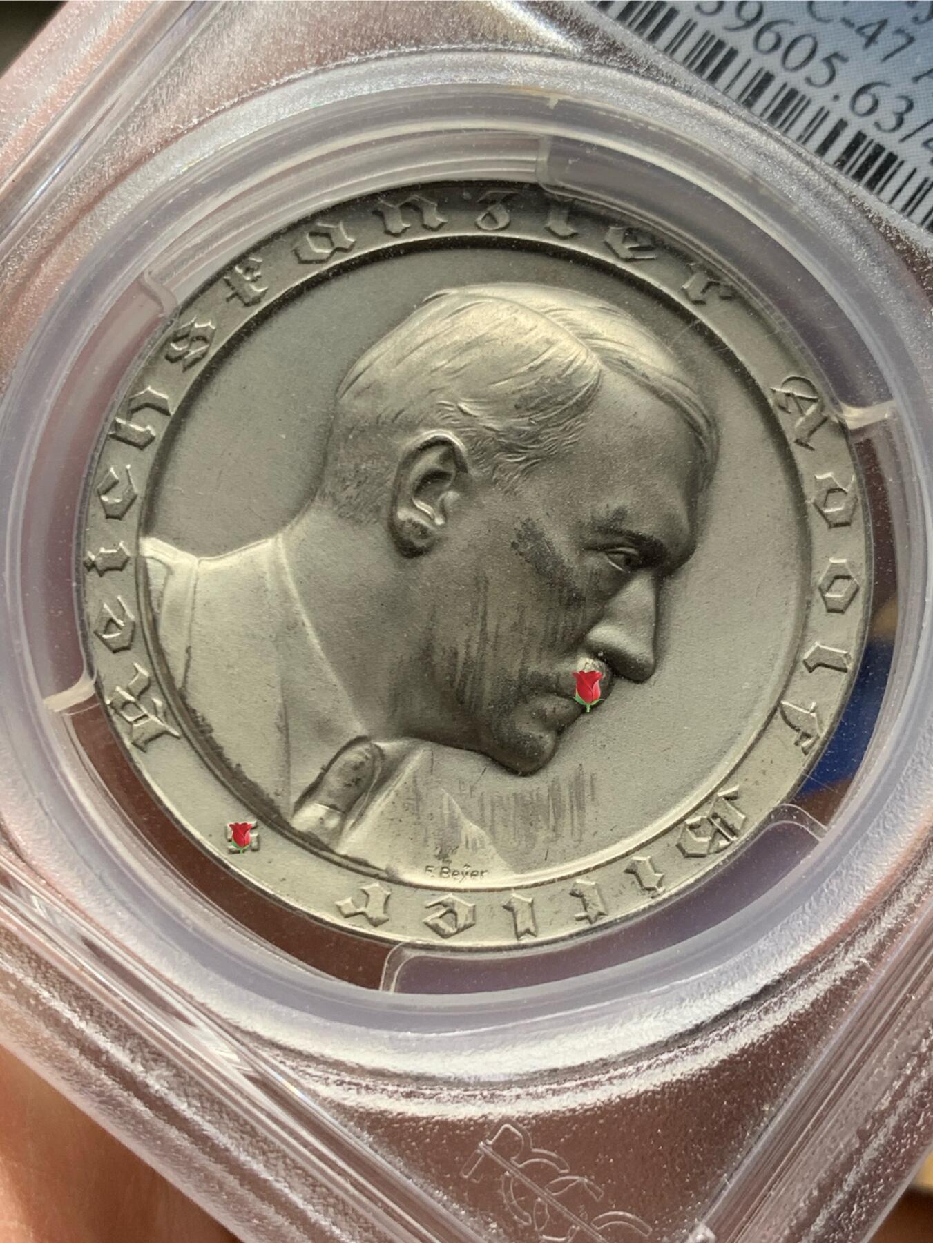 《竞宝斋》第474场 周日，周一 2场连拍 （全场包邮）欢迎送拍 PCGS SP63 德国1933年民族社会主义工人党党魁大事记纪念银章 名誉品C-47 银光闪闪 加厚盒