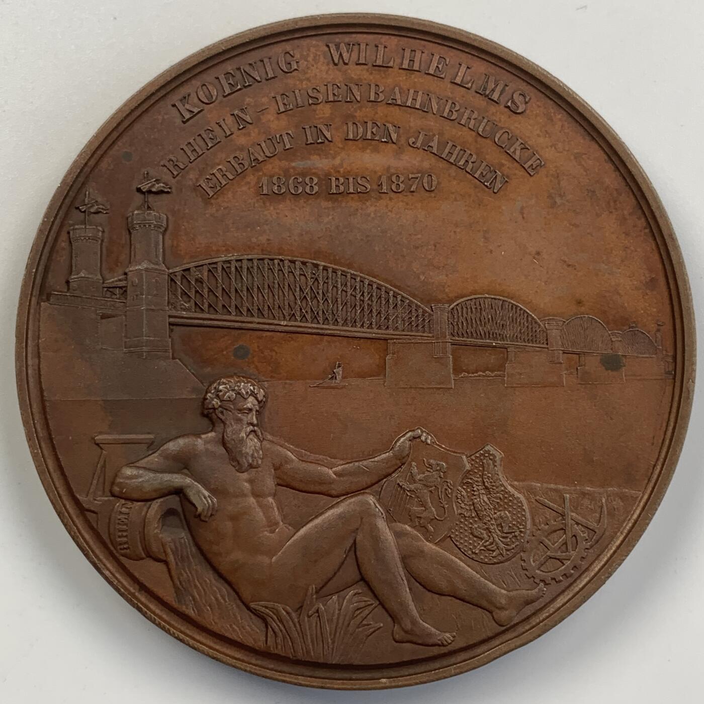 掌中浮雕-藏着的欧洲第056场  1870年德国杜塞尔多夫莱茵河铁路桥铜章，L.wiener雕刻，70.5mm
