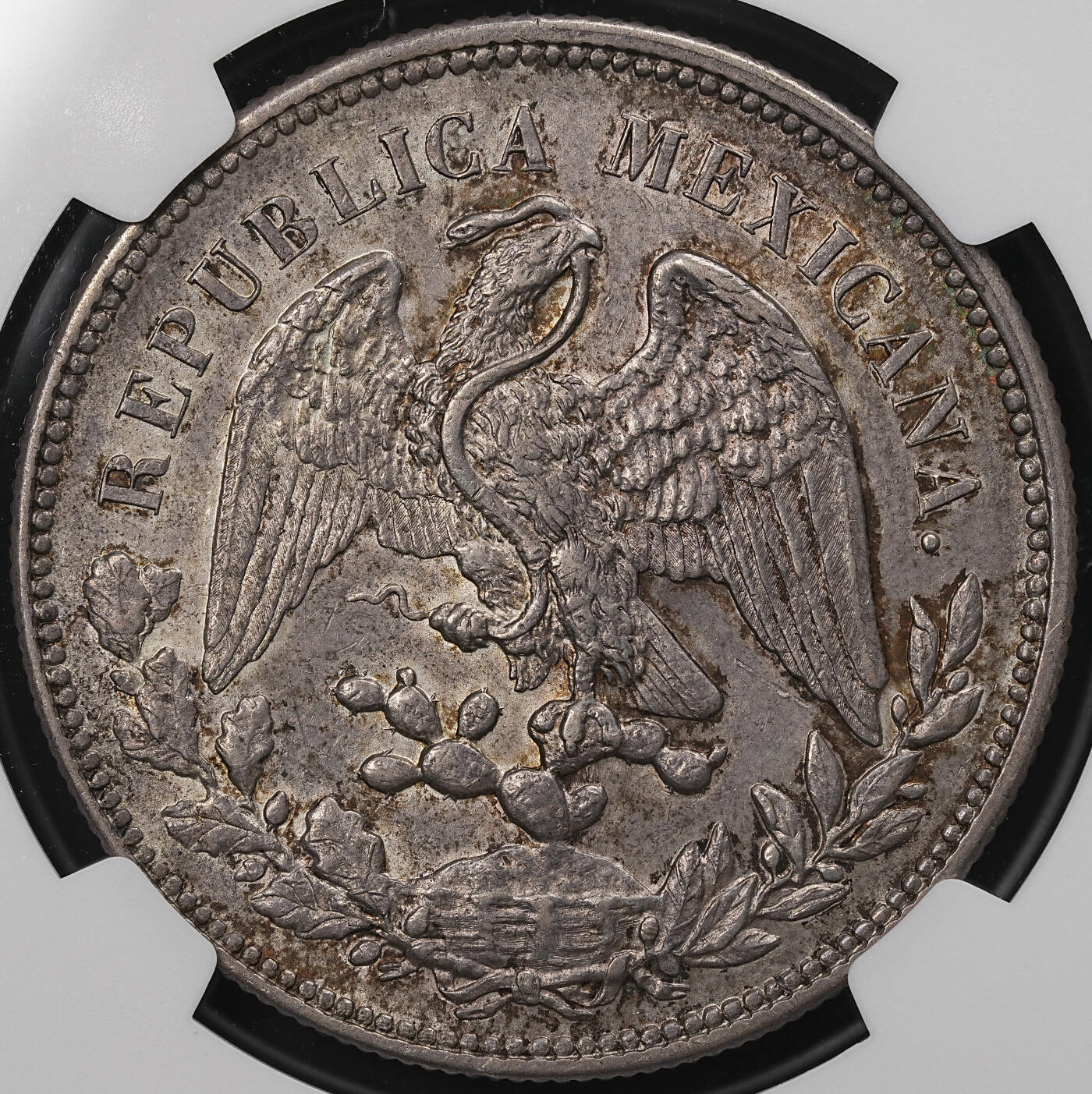 修遠堂世界钱币第109期 NGC AU55 1908年墨西哥直边鹰洋，厚重纸袋包浆