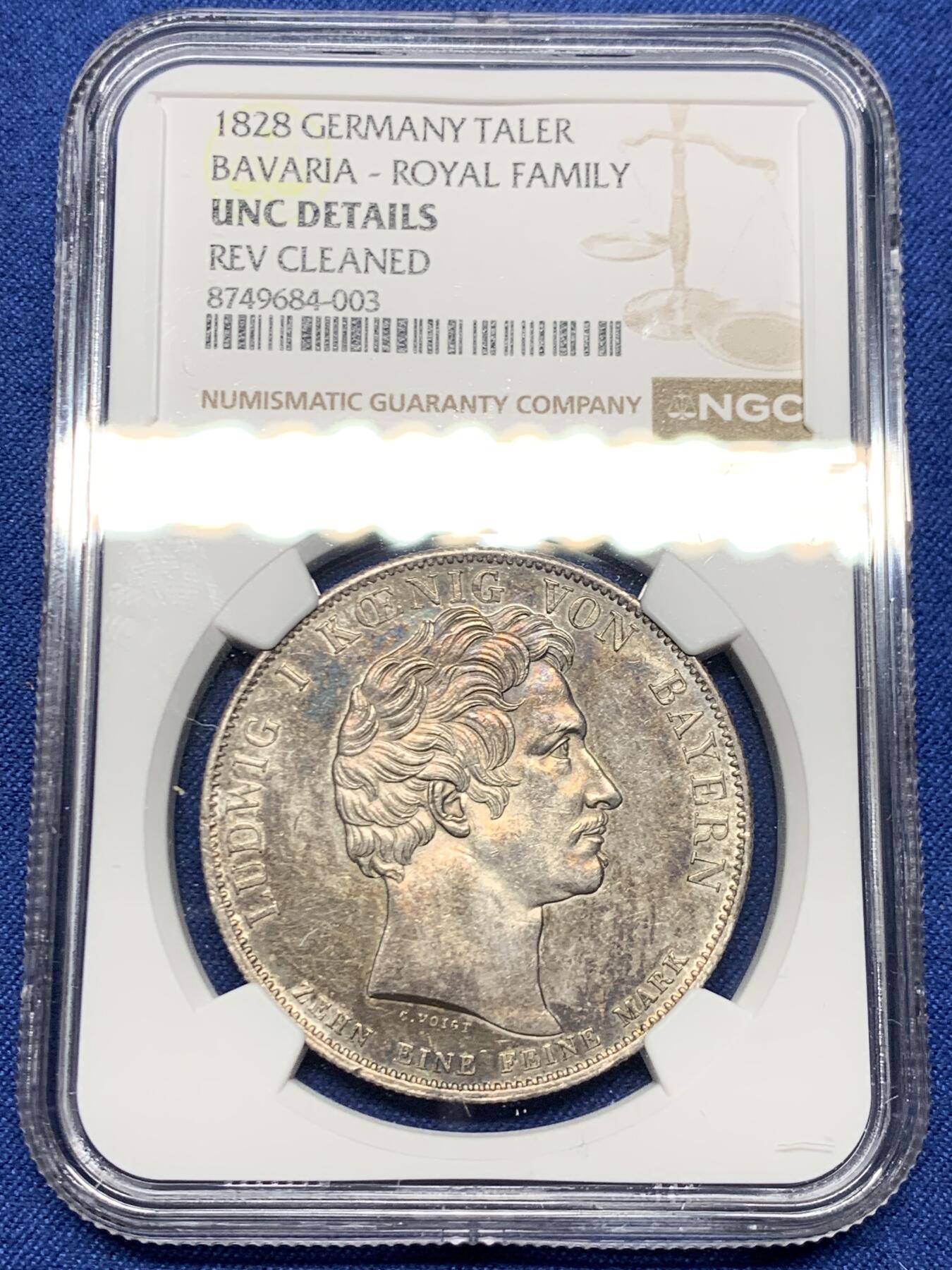 《竞宝斋》第474场 周日，周一 2场连拍 （全场包邮）欢迎送拍 NGC UNCD 德国 1828年 巴伐利亚 路德维西一世皇室家族泰勒银币