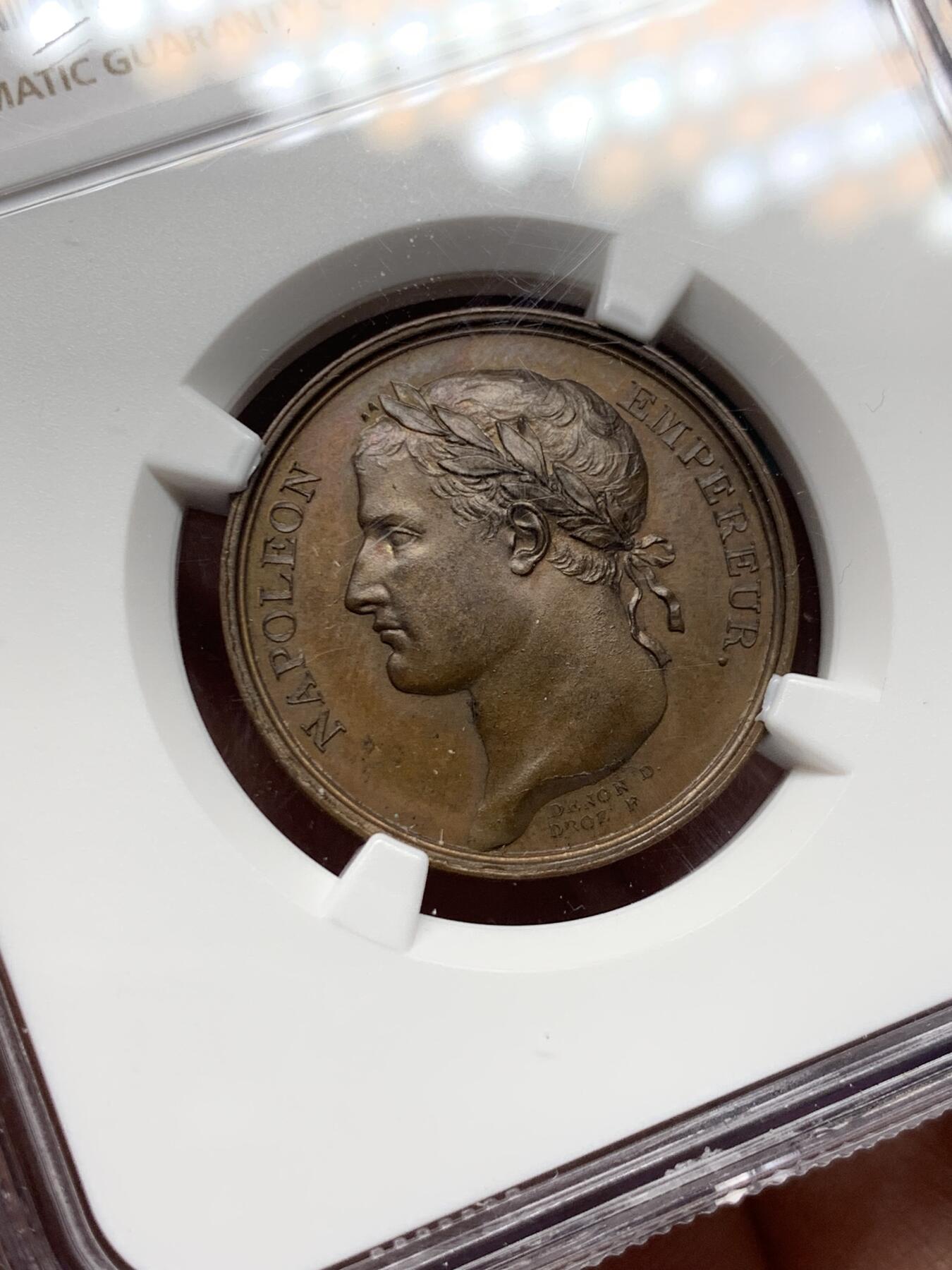 《竞宝斋》第474场 周日，周一 2场连拍 （全场包邮）欢迎送拍 NGC MS63BN 法国1804年拿破仑一世登基纪念章，少见款。