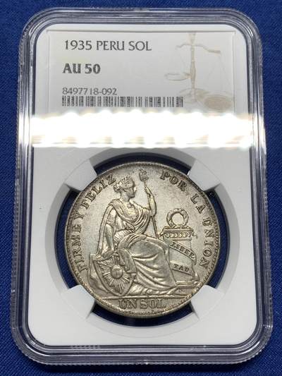 《竞宝斋》第474场 周日，周一 2场连拍 （全场包邮）欢迎送拍 - NGC AU50 秘鲁1935年坐人女神1索尔银币
