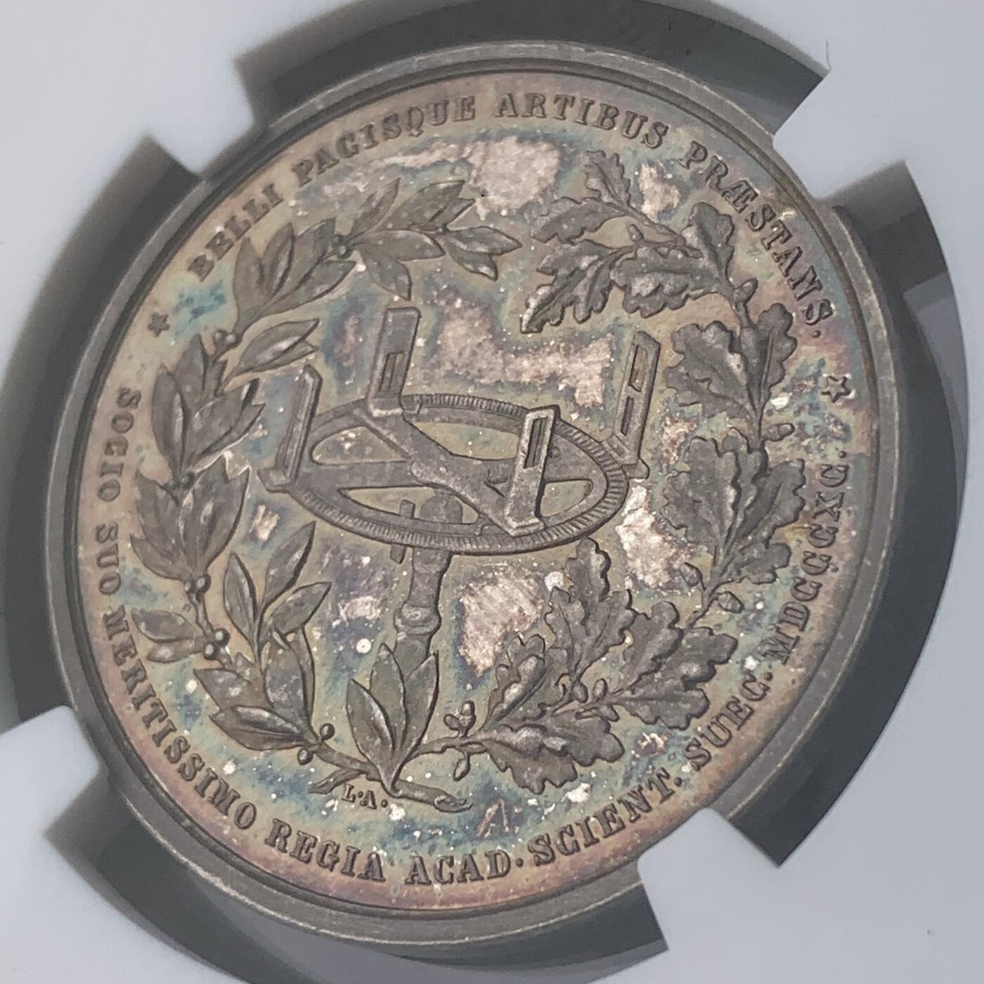 掌中浮雕-藏着的欧洲第056场 NGC MS62 : 1890年瑞典（瑞典医生卡尔·弗雷德里克·阿克雷尔）医学银章，31mm；L. Ahlborn雕刻