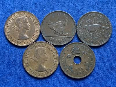 《竞宝斋》第474场 周日，周一 2场连拍 （全场包邮）欢迎送拍 - 五枚一组 1937-1967年 英国、英属东非早期便士，醇厚巧克力包浆