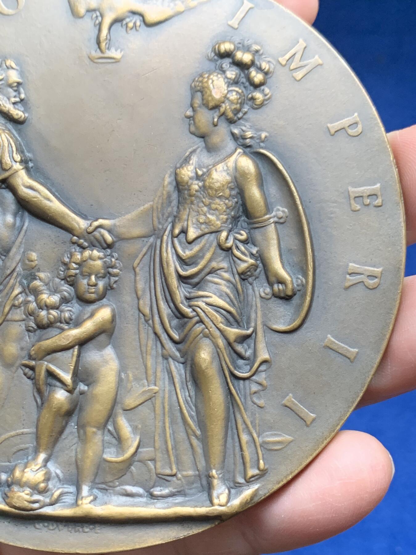 《竞宝斋》第474场 周日，周一 2场连拍 （全场包邮）欢迎送拍 亨利四世王太子二周年诞辰纪念超大铜章 复刻版 453.6克 100mm 丰饶角铜标