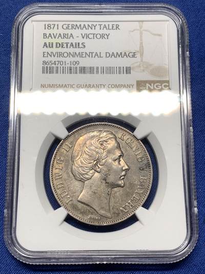 《竞宝斋》第474场 周日，周一 2场连拍 （全场包邮）欢迎送拍 - NGC AUD 德国巴伐利亚1871年普法战争胜利1泰勒银币