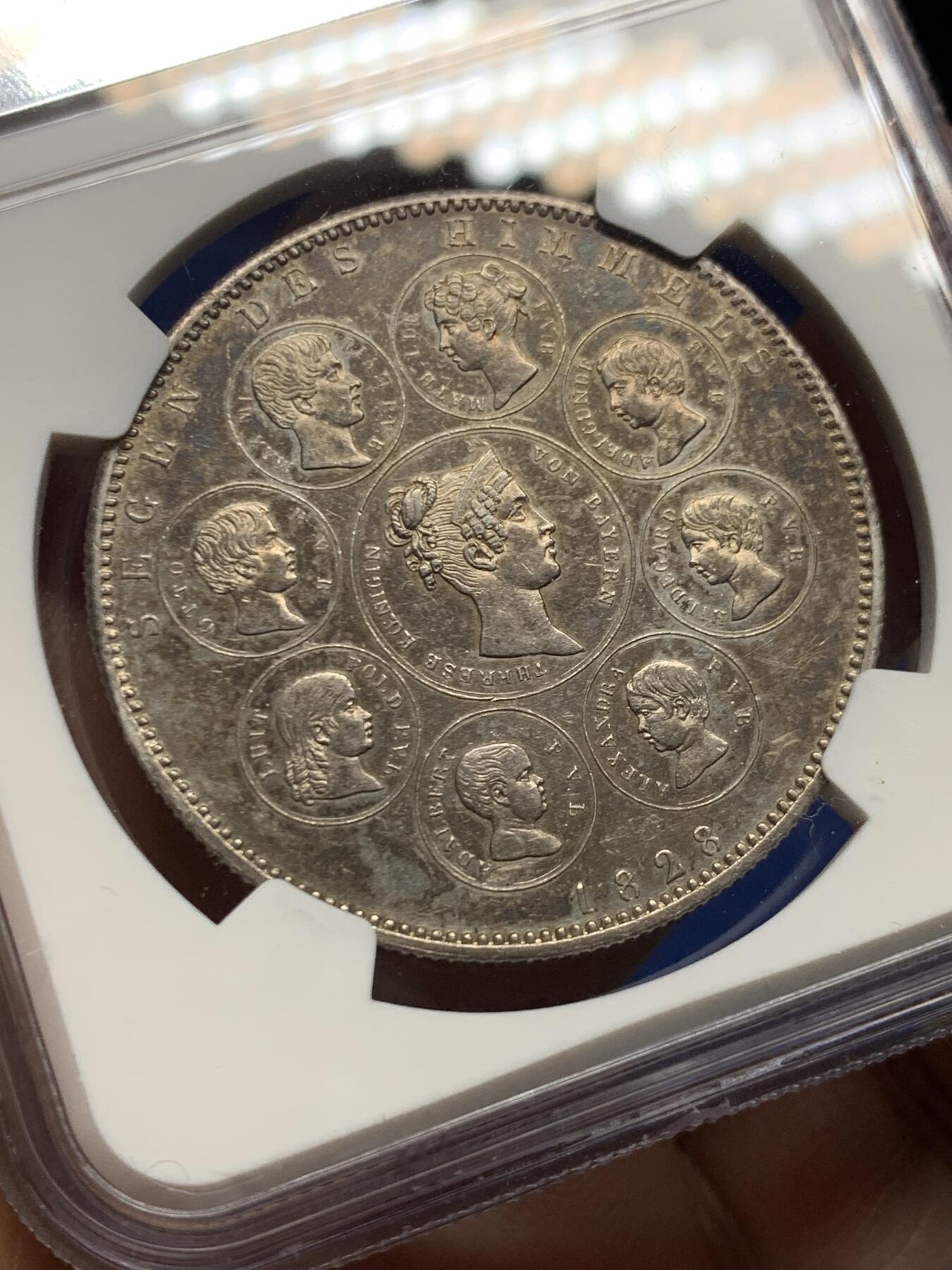 《竞宝斋》第474场 周日，周一 2场连拍 （全场包邮）欢迎送拍 NGC UNCD 德国 1828年 巴伐利亚 路德维西一世皇室家族泰勒银币