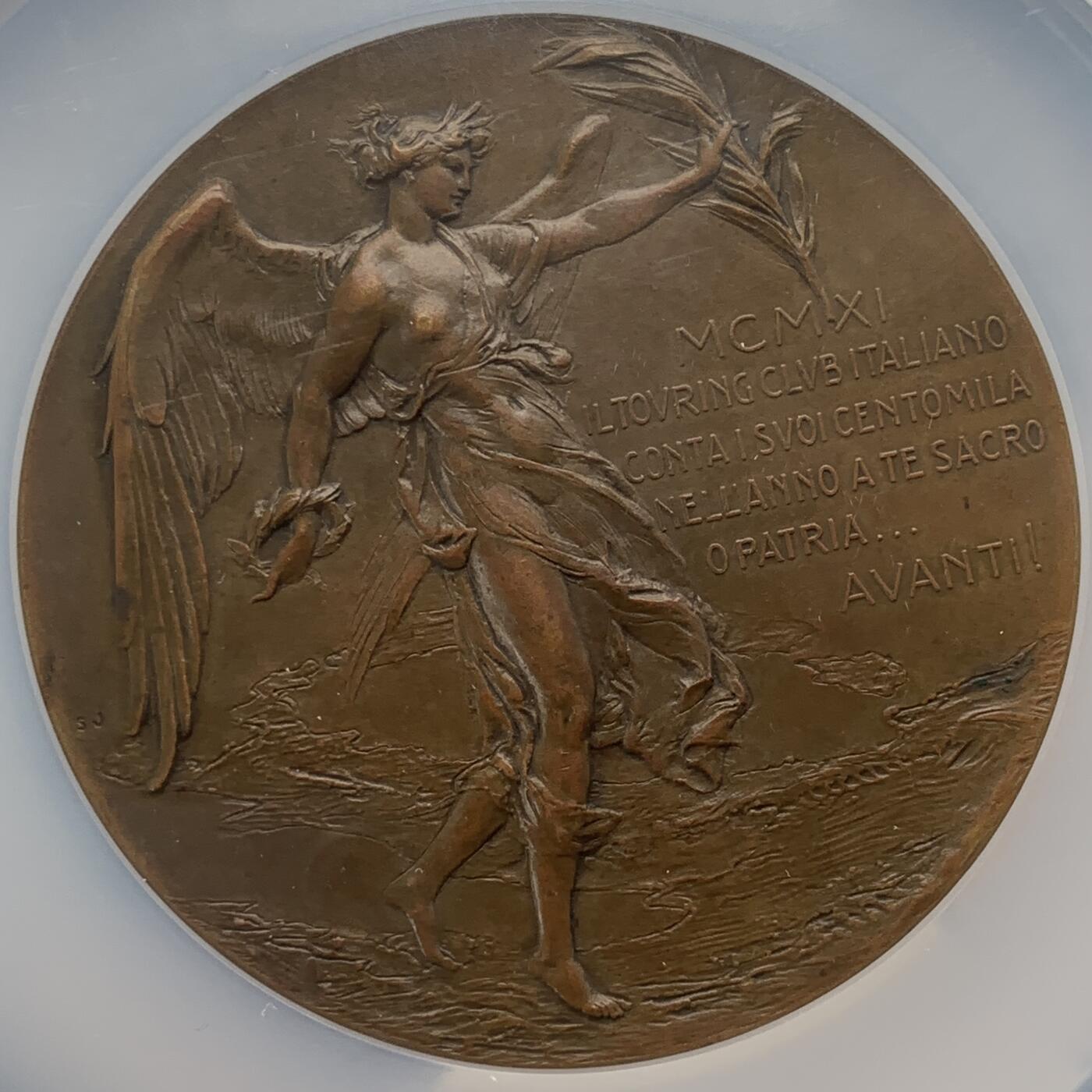 掌中浮雕-藏着的欧洲第056场 NGC MS62 : 1911年意大利旅行俱乐部纪念大铜章  ,69mm