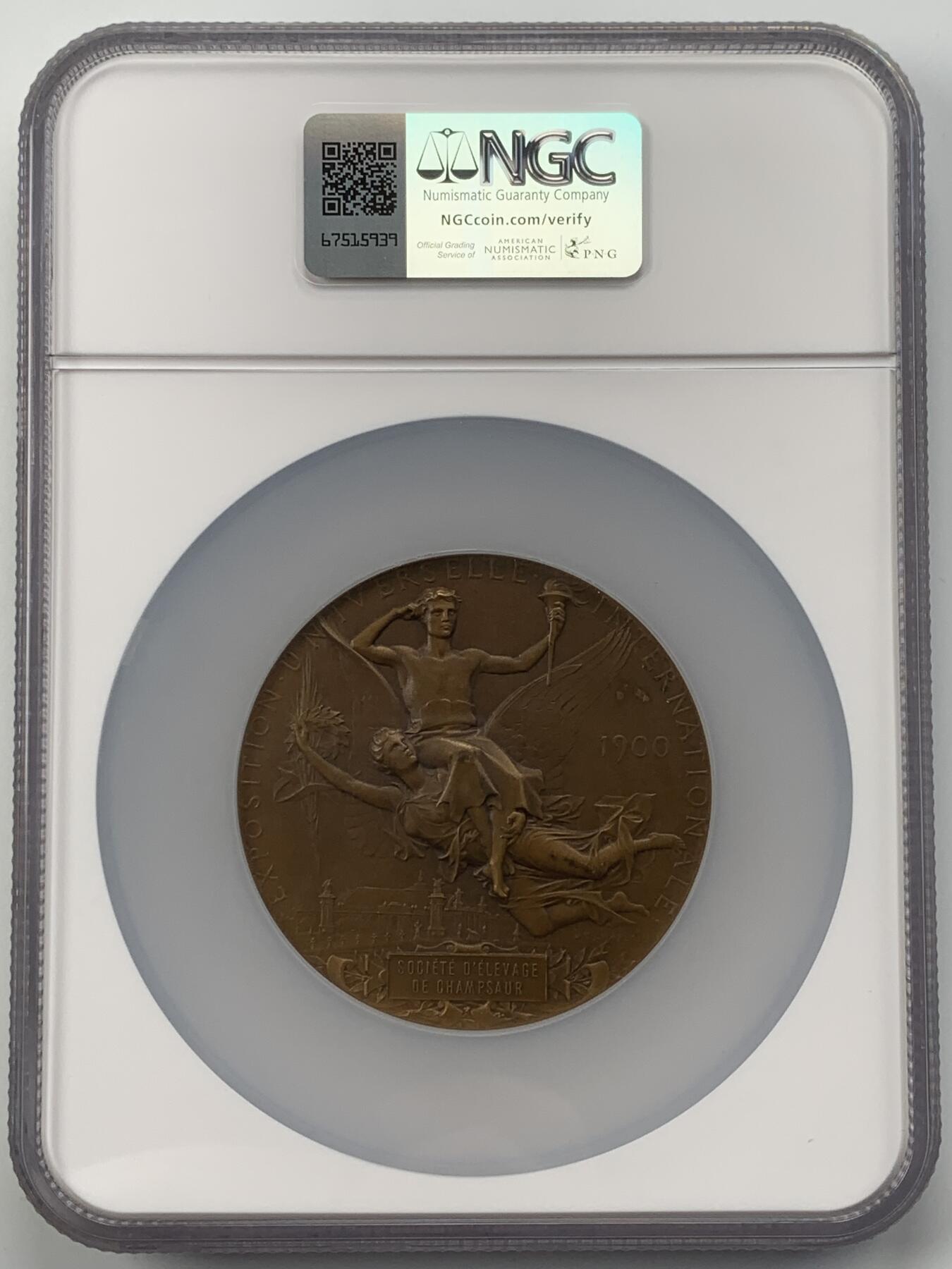 掌中浮雕-藏着的欧洲第056场 NGC MS64 : 1900年法国巴黎世博会铜章，64mm