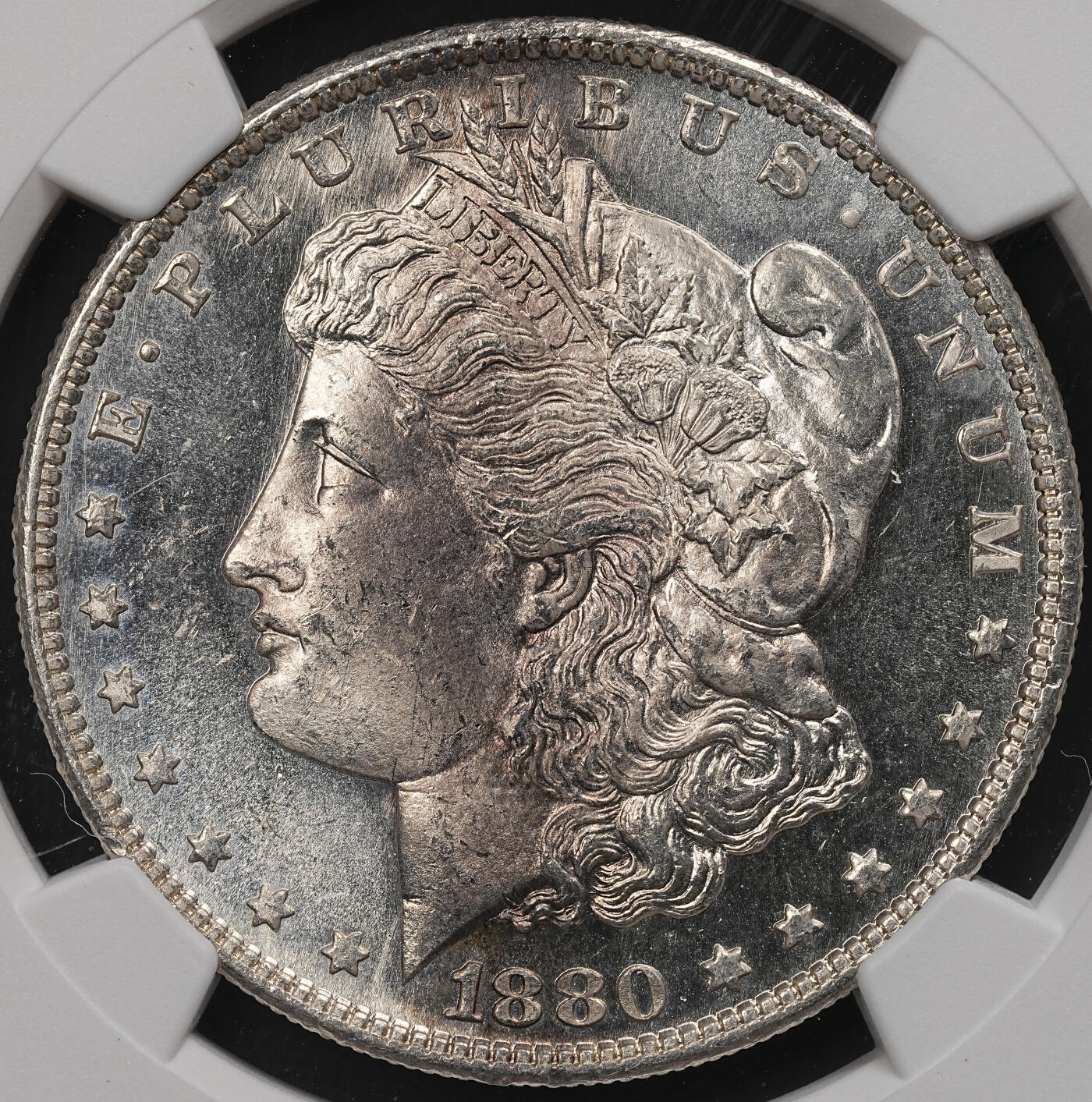 修遠堂世界钱币第109期 NGC MS64PL 1880年美国摩根大银币，S厂铭，少见的类镜面