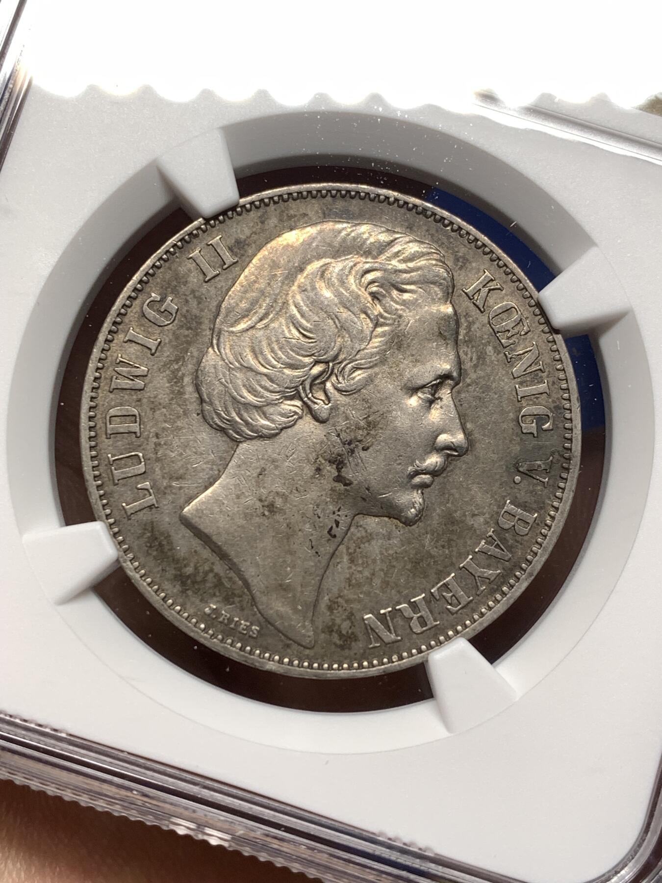 《竞宝斋》第474场 周日，周一 2场连拍 （全场包邮）欢迎送拍 NGC AUD 德国巴伐利亚1871年普法战争胜利1泰勒银币