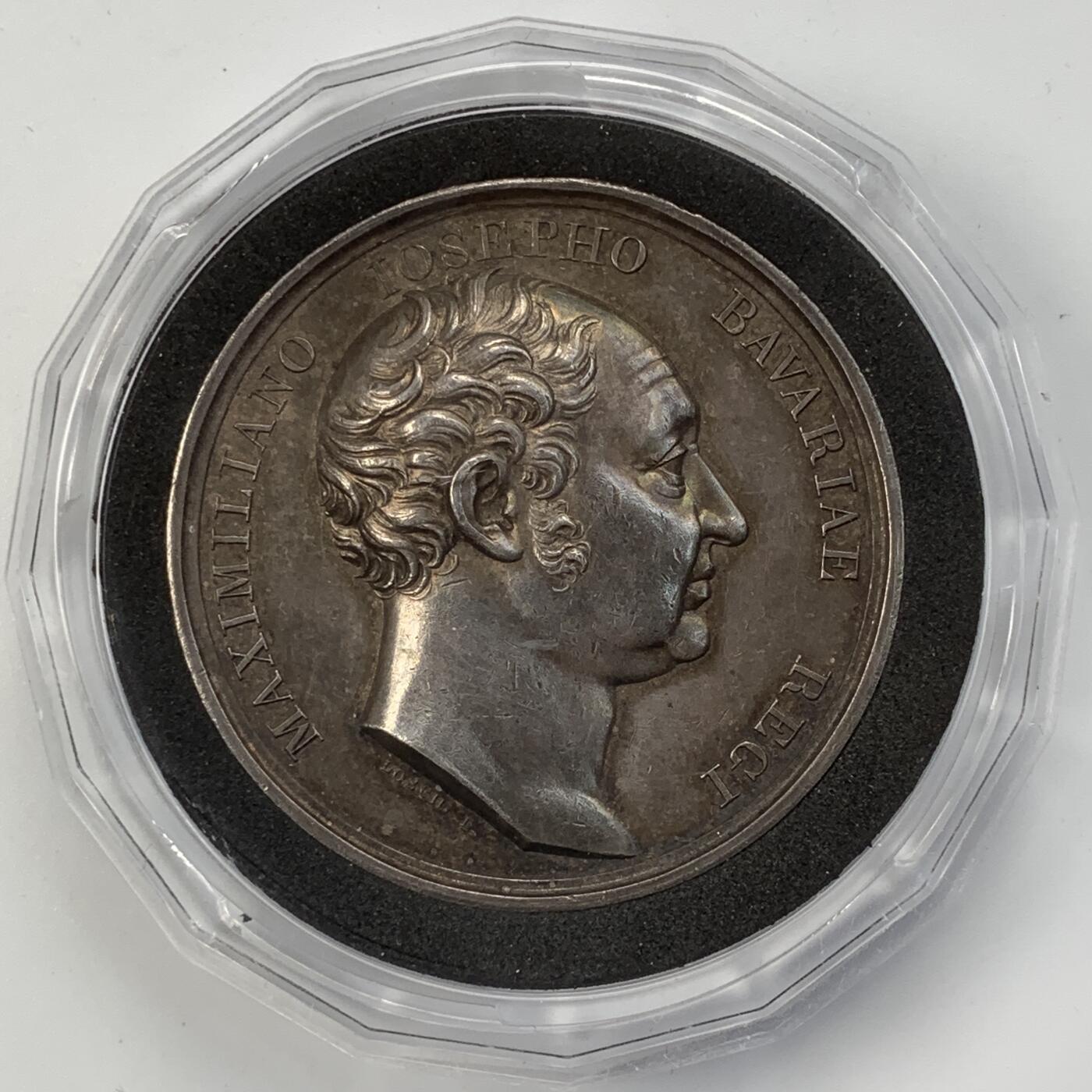 掌中浮雕-藏着的欧洲第056场  1824年巴伐利亚国王马克西米利安一世登基25周年纪念银章，47.5mm，43.8g