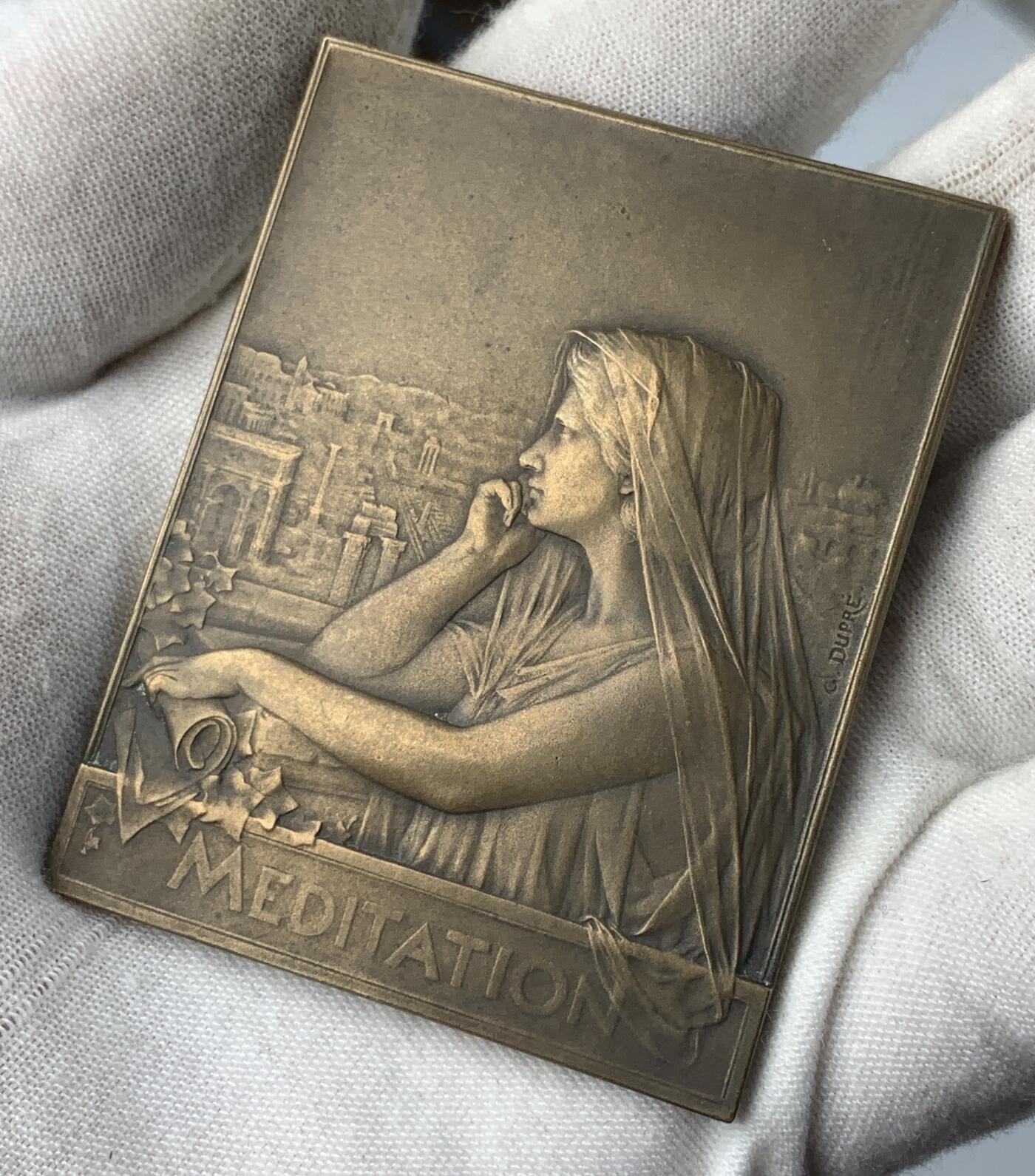 掌中浮雕-藏着的欧洲第056场 法国《冥想》大铜章，49.3*62.3mm，Georges Dupré乔治·杜普雷 (1869–1909)作品，原盒