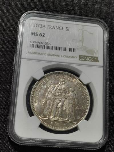 天下钱庄专场欢迎参拍 - NGC MS62法国大力神5法郎银币