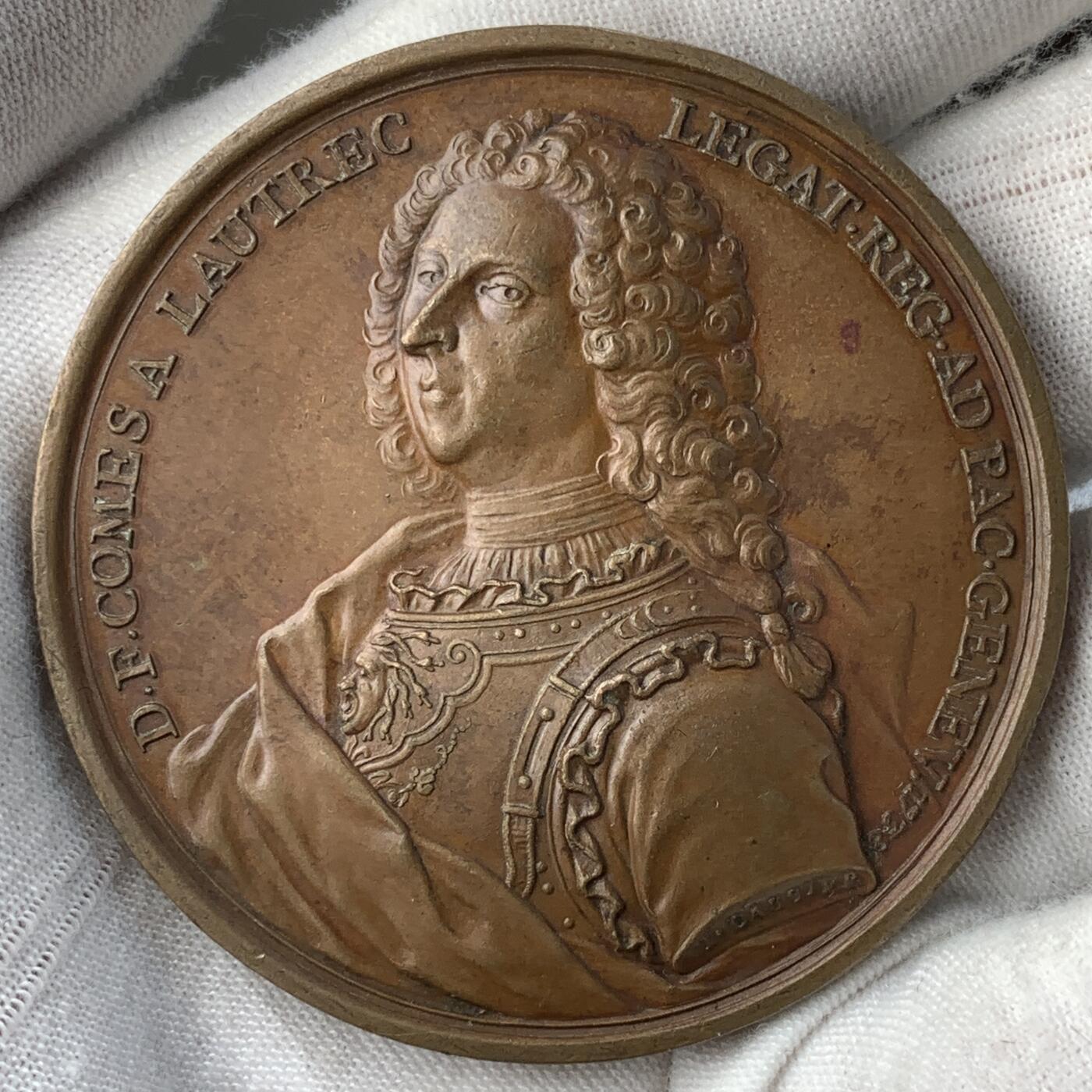 掌中浮雕-藏着的欧洲第056场 1738年瑞士丹尼尔-弗朗索瓦，洛特雷克伯爵铜章，54.5 mm