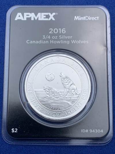 《竞宝斋》第474场 周日，周一 2场连拍 （全场包邮）欢迎送拍 - 加拿大2016年嚎叫的狼2加元银币 3/4盎司 23.3克 999银 纯银卡币