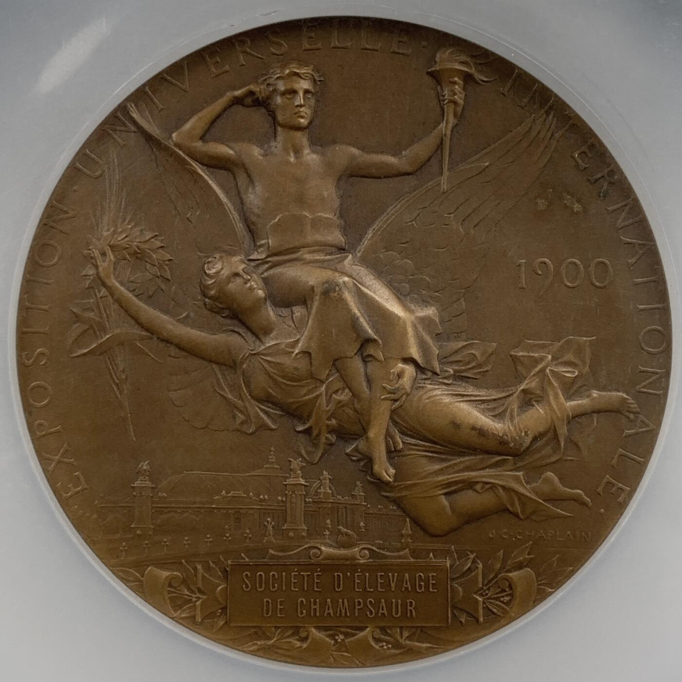 掌中浮雕-藏着的欧洲第056场 NGC MS64 : 1900年法国巴黎世博会铜章，64mm