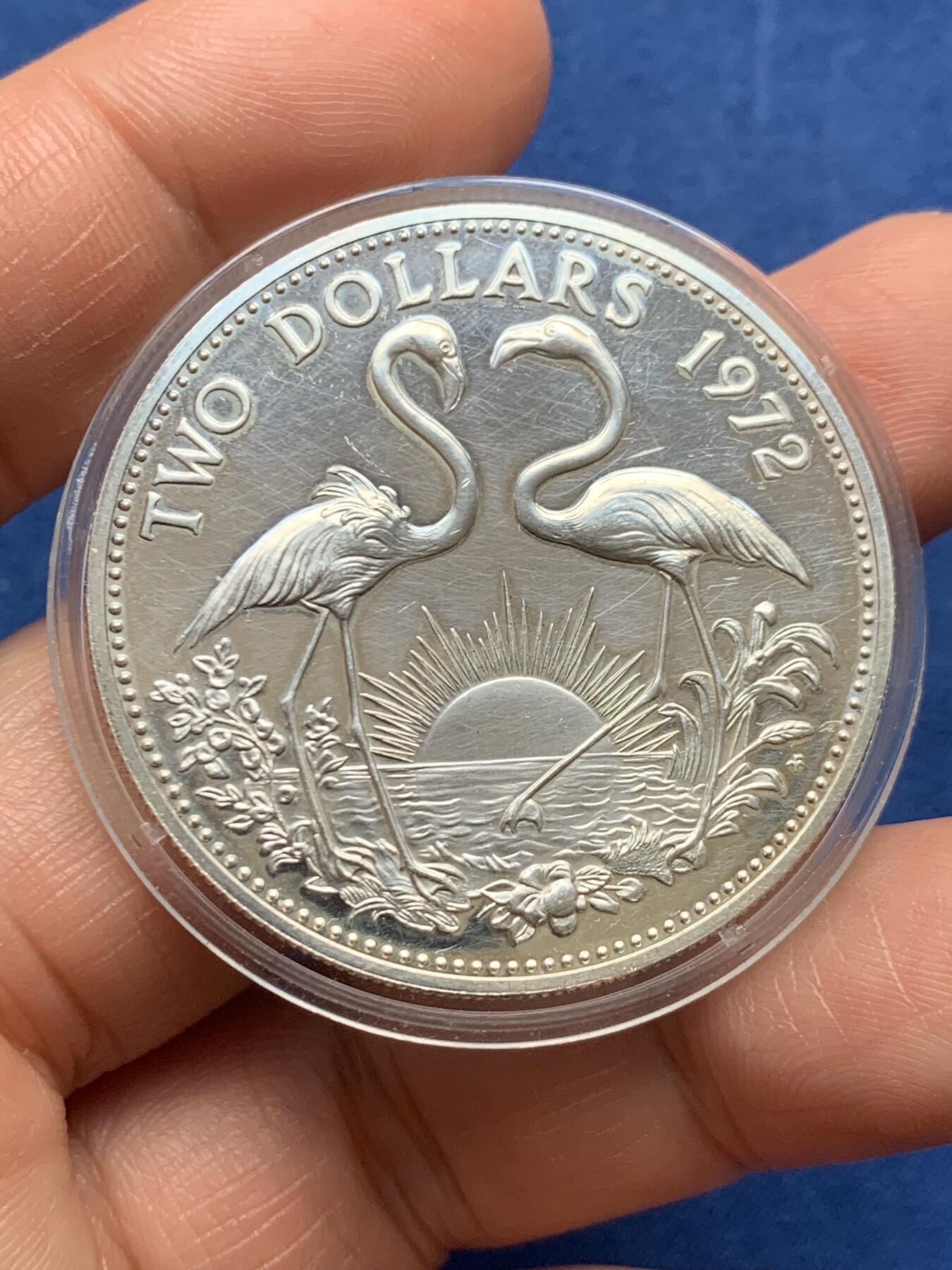 《竞宝斋》第474场 周日，周一 2场连拍 （全场包邮）欢迎送拍 巴哈马1972年伊丽莎白二世2元银币 925银 29.55克