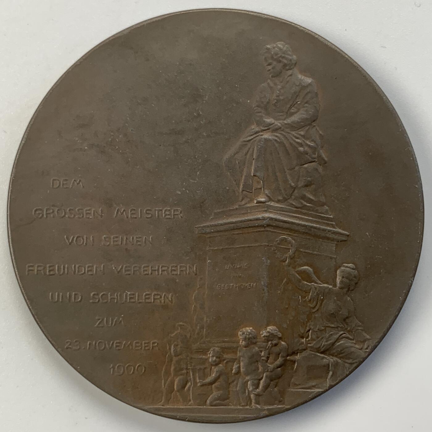 掌中浮雕-藏着的欧洲第056场 1900年奥地利雕塑家卡斯帕·冯·齐姆布施（Kaspar von Zumbusch）铜章，背面：维也纳贝多芬广场上竖立的贝多芬纪念雕塑就是由他操刀完成 ,56mm