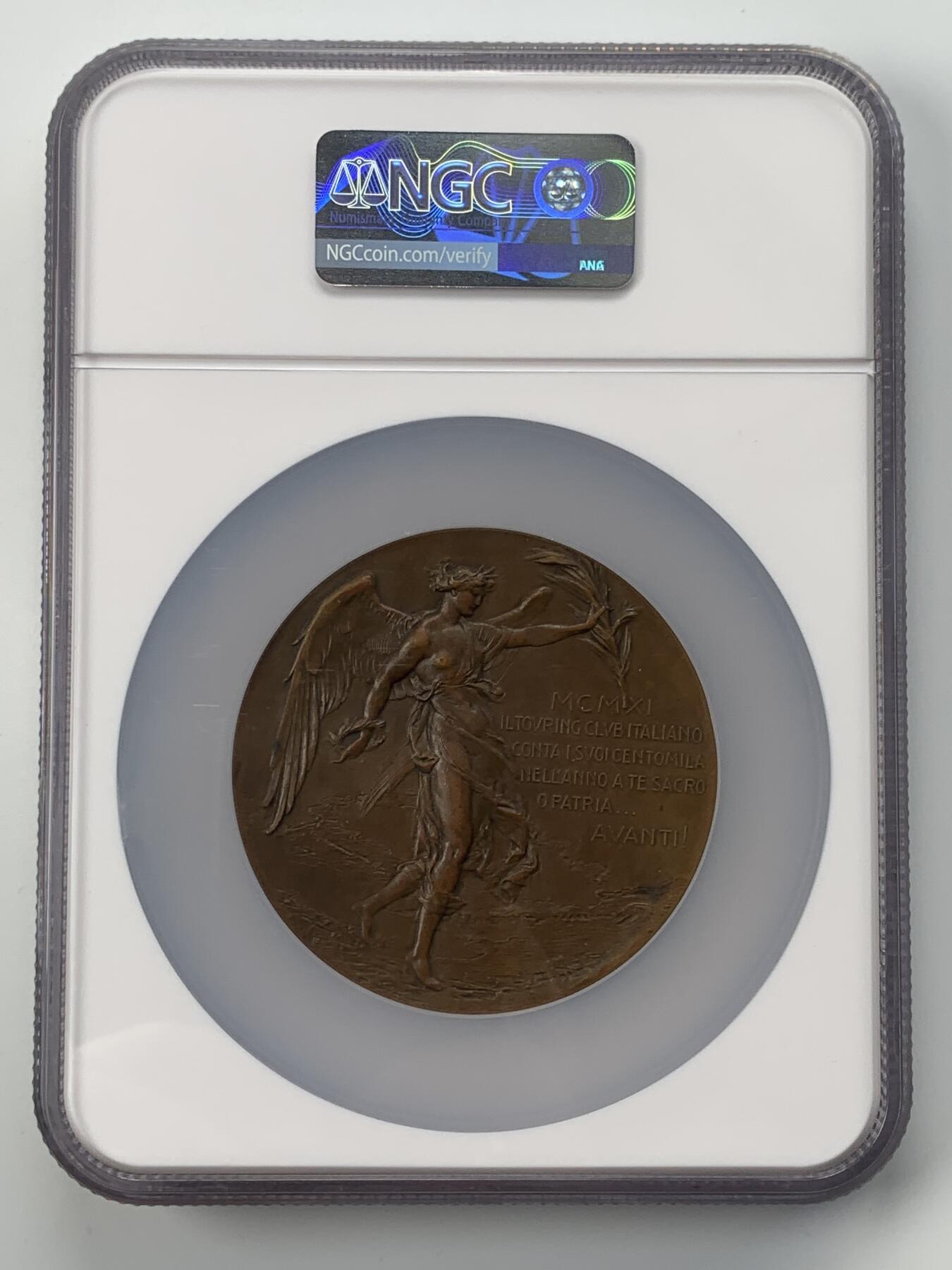 掌中浮雕-藏着的欧洲第056场 NGC MS62 : 1911年意大利旅行俱乐部纪念大铜章  ,69mm