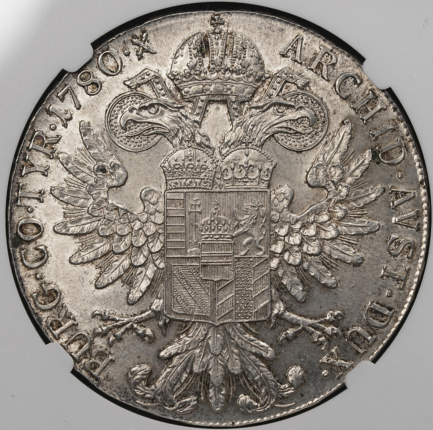 修遠堂世界钱币第109期 NGC MS63 1780年大奶妈泰勒大银币，包浆老道，个人看二战或更早铸的贸易银币，绝非现代新铸的旅游纪念品