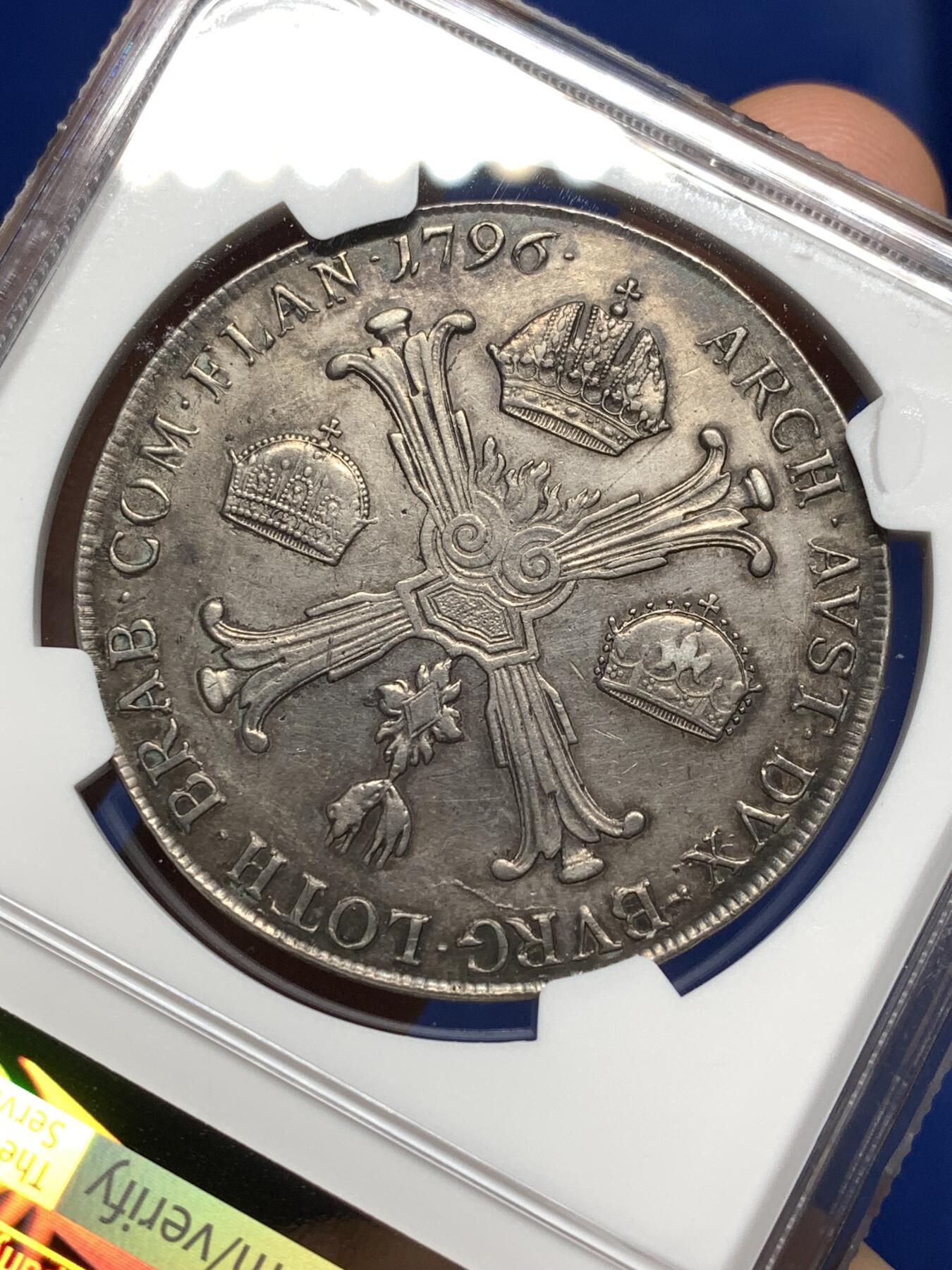 《竞宝斋》第474场 周日，周一 2场连拍 （全场包邮）欢迎送拍 NGC XFD 奥属尼德兰1796年弗朗茨二世1KT大银币