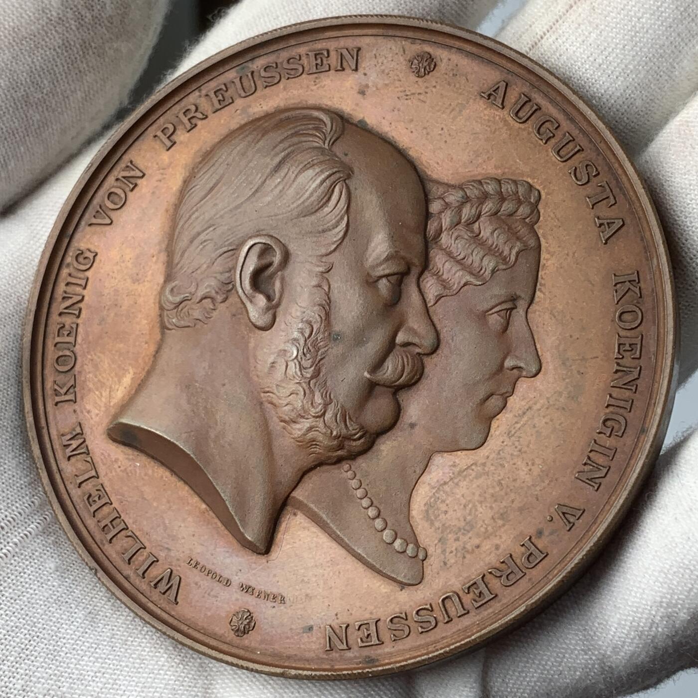 掌中浮雕-藏着的欧洲第056场  1870年德国杜塞尔多夫莱茵河铁路桥铜章，L.wiener雕刻，70.5mm