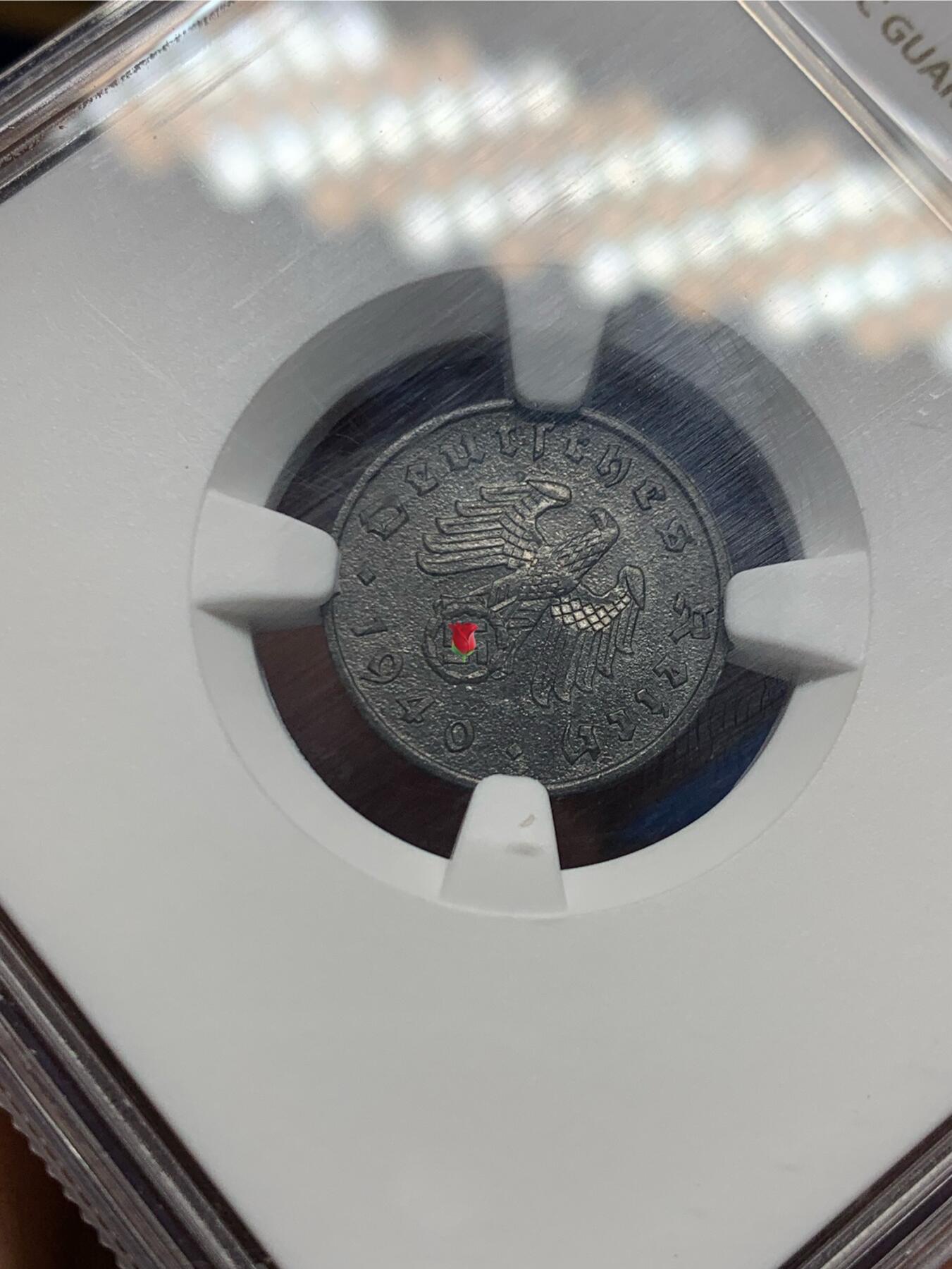 《竞宝斋》第474场 周日，周一 2场连拍 （全场包邮）欢迎送拍 NGC MS62 德国二战1940年A厂1芬尼