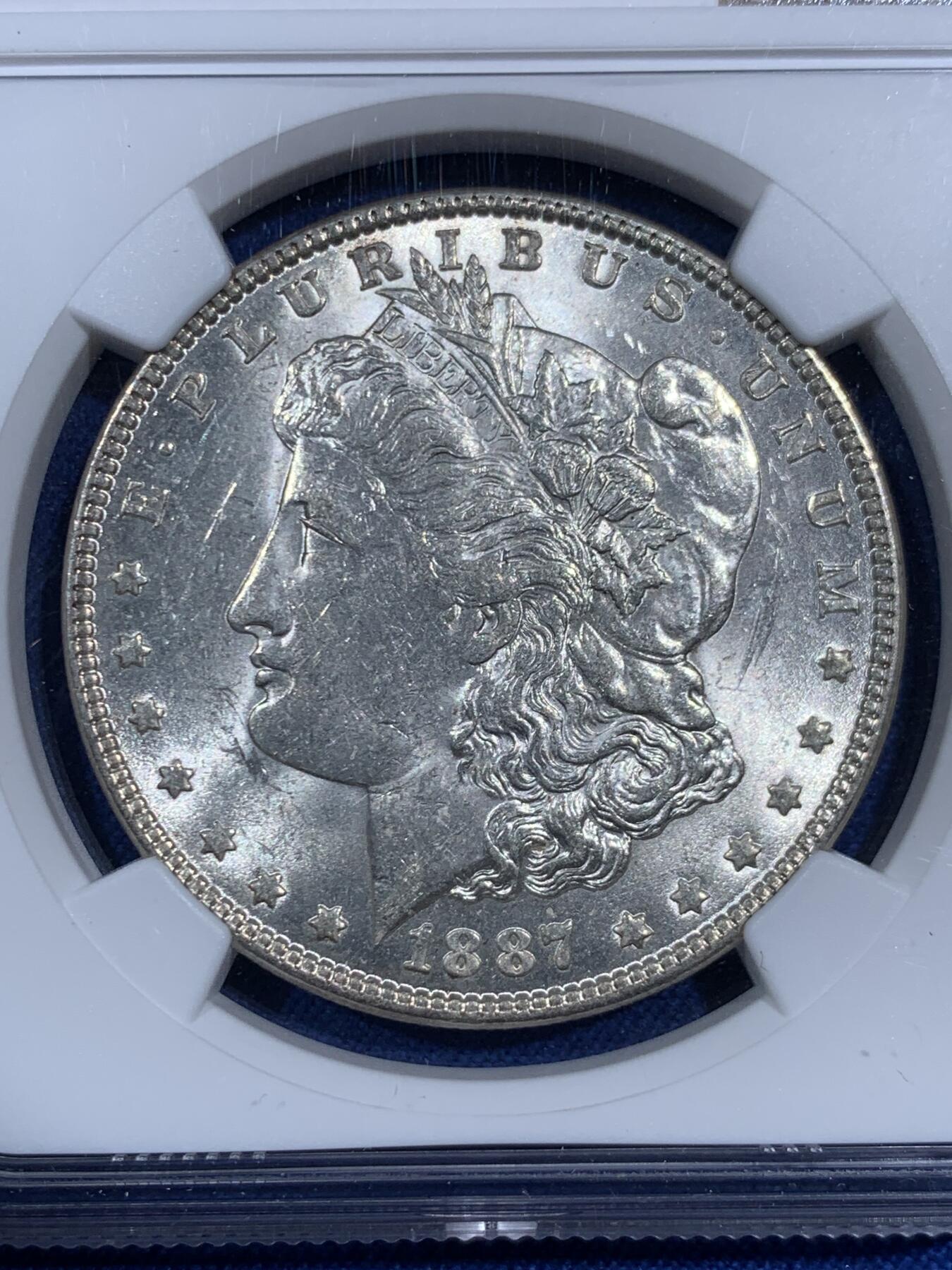 《竞宝斋》第474场 周日，周一 2场连拍 （全场包邮）欢迎送拍 NGC MS62 美国1887年摩根1美元银币