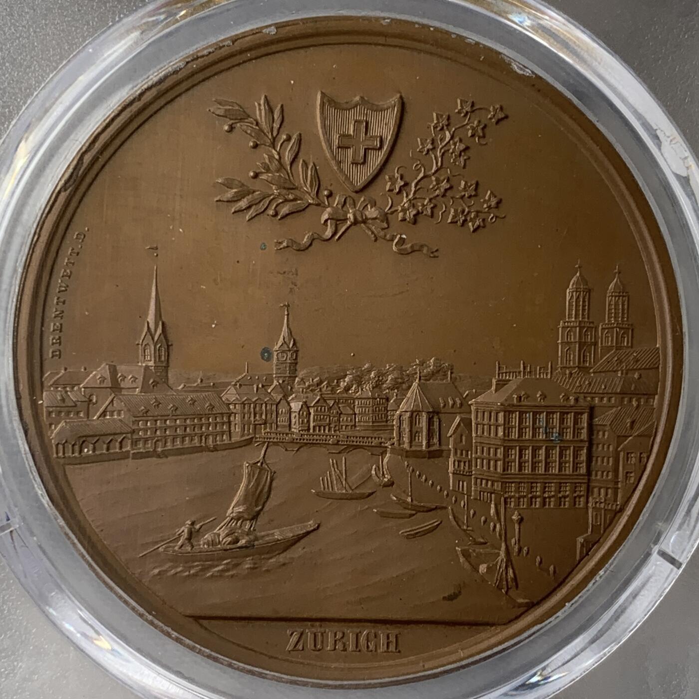 掌中浮雕-藏着的欧洲第056场 PCGS SP64 : 1897年瑞士苏黎世音乐节纪念铜章，41mm