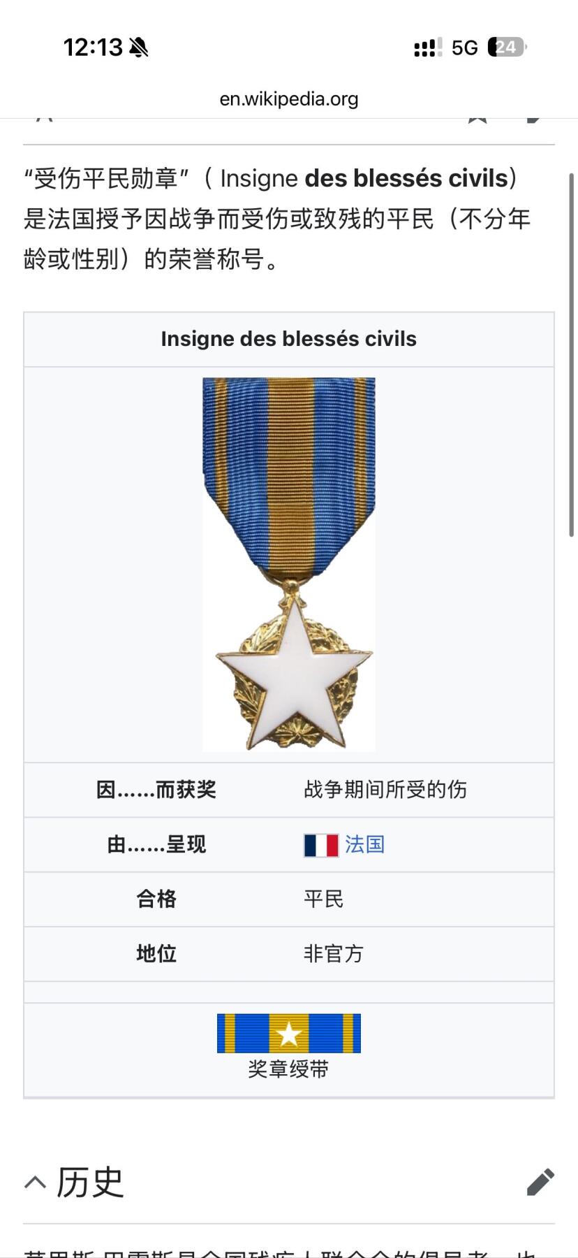 戎马世界章牌大赏，第112期 法国民事战伤