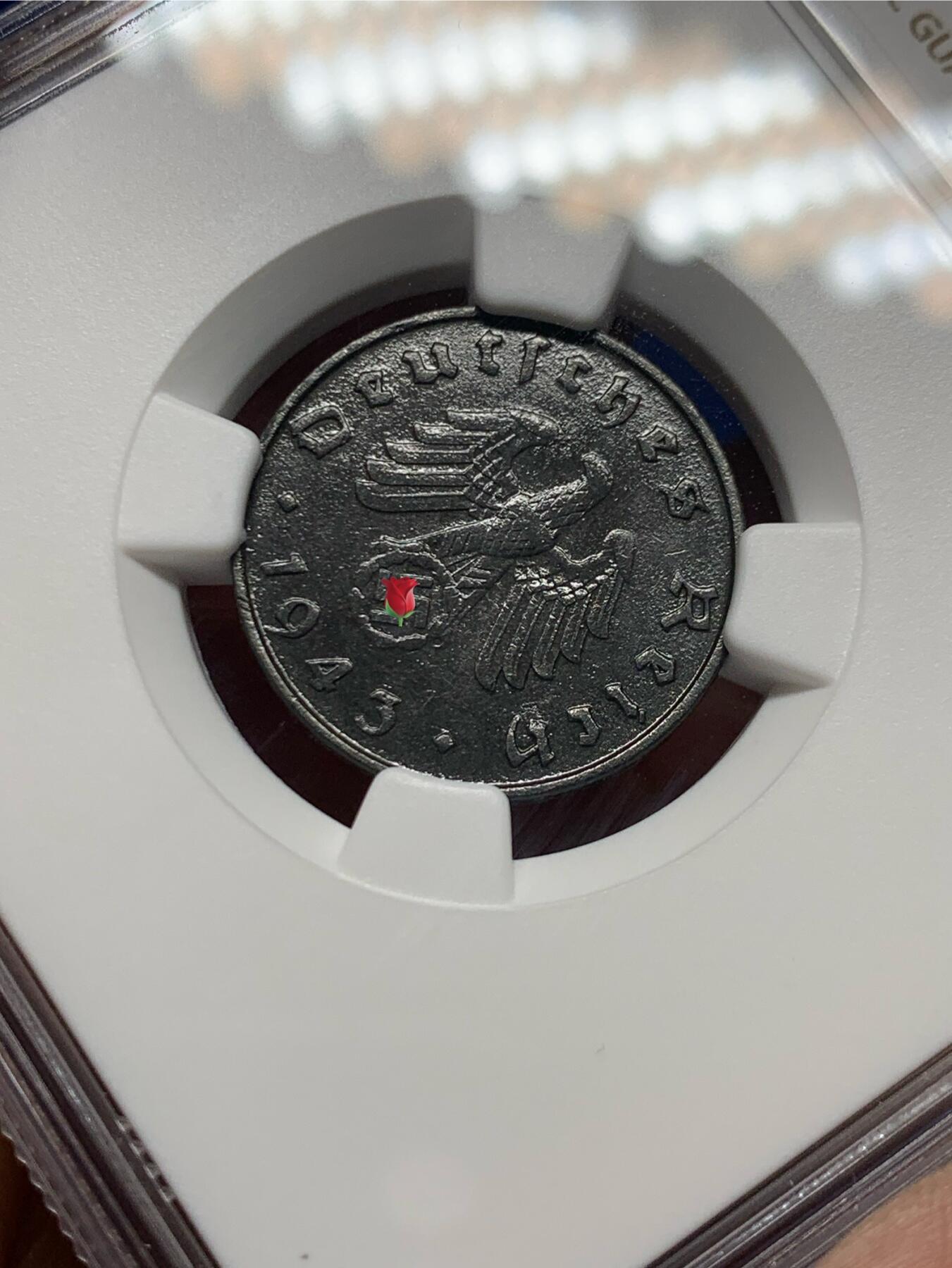 《竞宝斋》第474场 周日，周一 2场连拍 （全场包邮）欢迎送拍 NGC UNCD 德国二战1943年B厂10芬尼