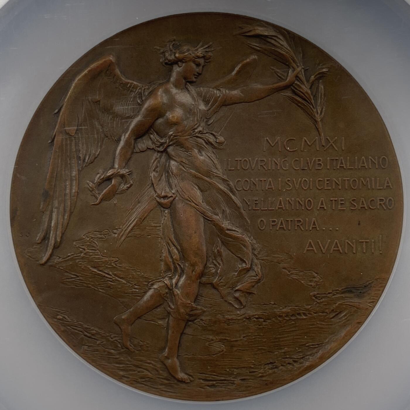 掌中浮雕-藏着的欧洲第056场 NGC MS62 : 1911年意大利旅行俱乐部纪念大铜章  ,69mm