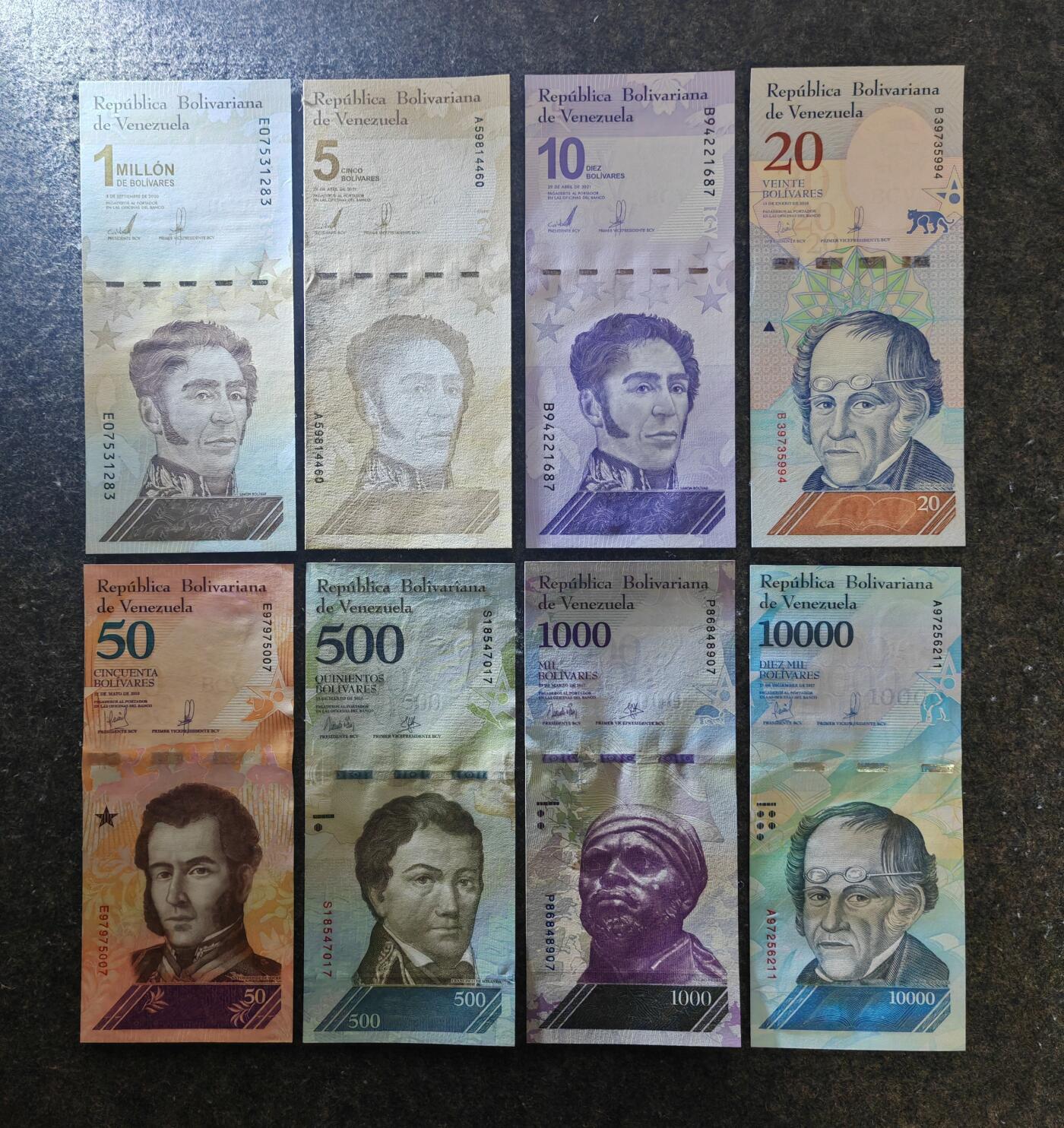 【礼羽收藏】🌏世界钱币拍卖第130期 (一组8张) 美洲 委内瑞拉 1.5.10.20.50.500.1000.10000 多个年版其中两张A冠 全新UNC