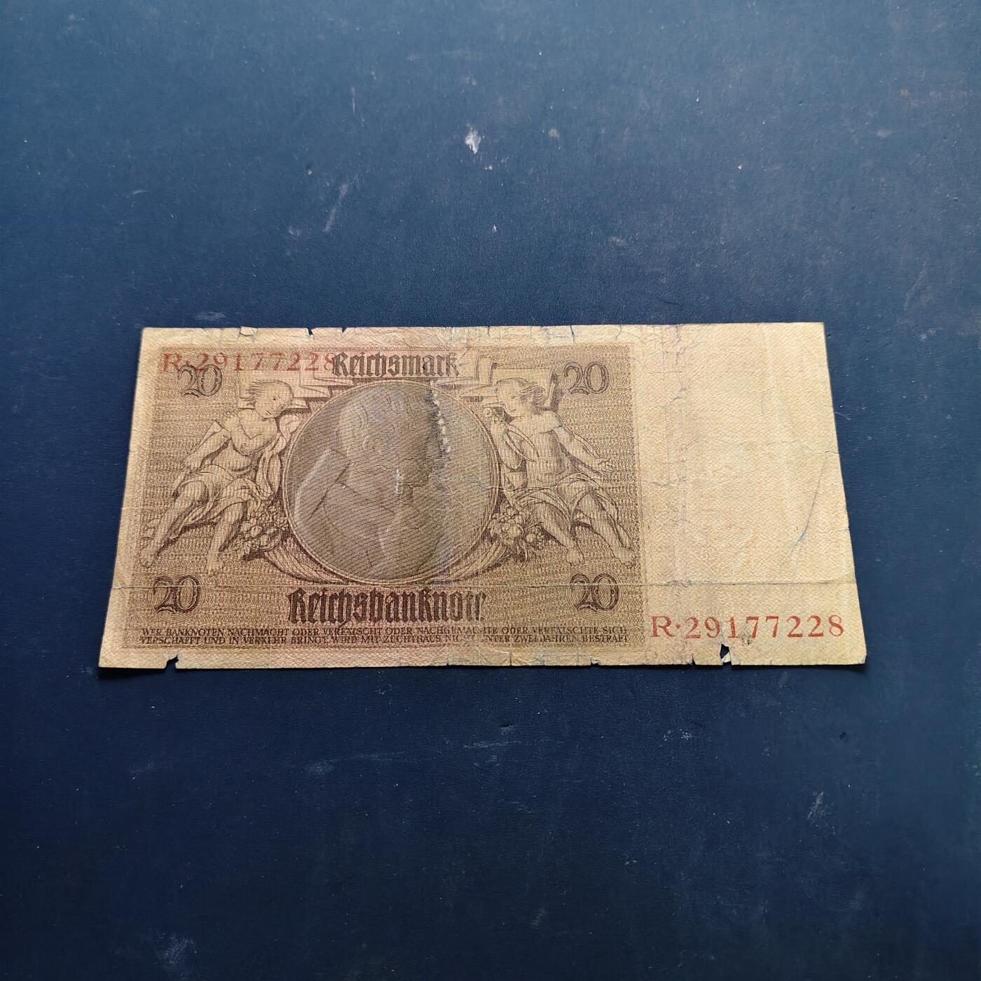 【全场包邮】纯粹捡漏拍514场 【纸钞】德国魏玛共和国1929年20马克非全新纸钞