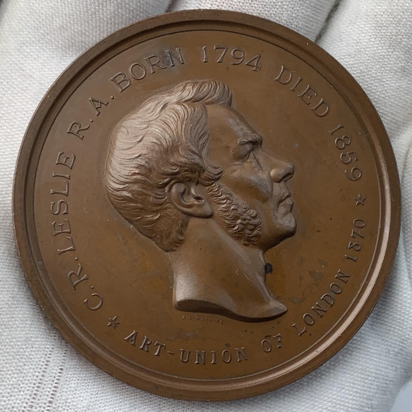 掌中浮雕-藏着的欧洲第056场 1870年英国画家查尔斯•罗伯特•莱斯利纪念章 ，55mm； 英国章标准目录 BHM#2911号