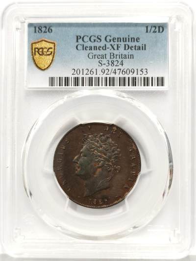 博洋堂“芳菲春韵”3月精品大拍专场暨第166期（全场包邮） - PCGS XF 英国1826年乔治四世1/2便士铜币