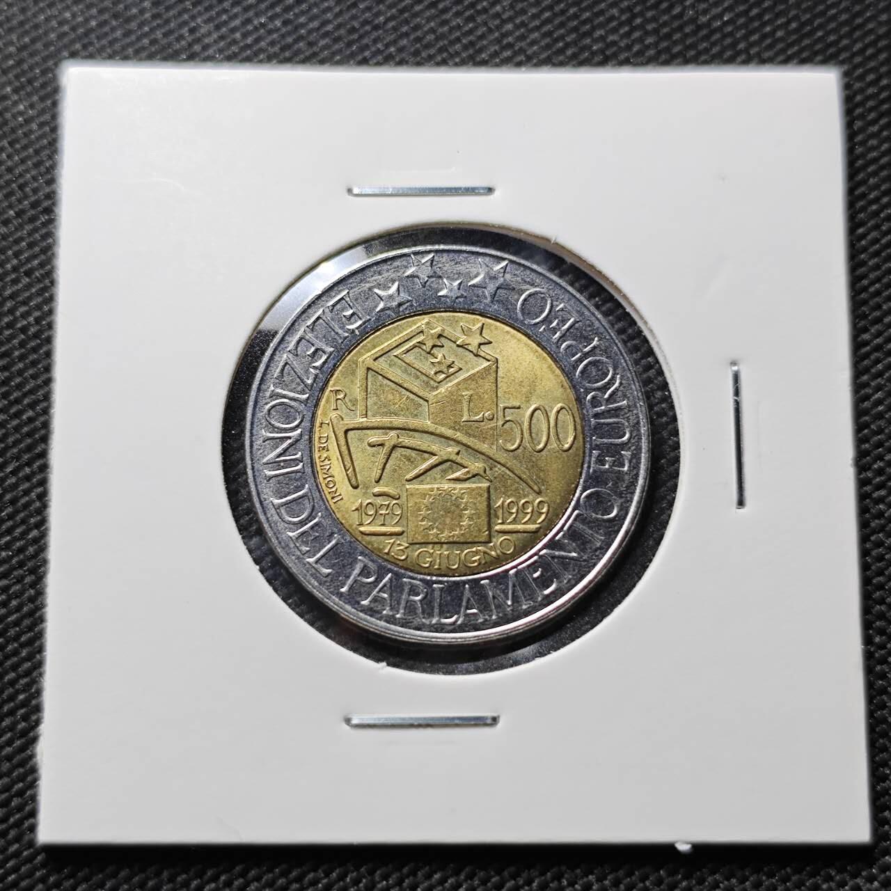 KK钱币收藏小铺  第406期 2月预留时间 周末发货  1999意大利500里拉纪念币 少见主题 欧盟成立纪念