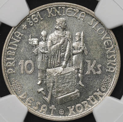 修遠堂世界钱币第109期 - NGC MS64  1944年斯洛伐克普里比纳亲王10克朗纪念银币