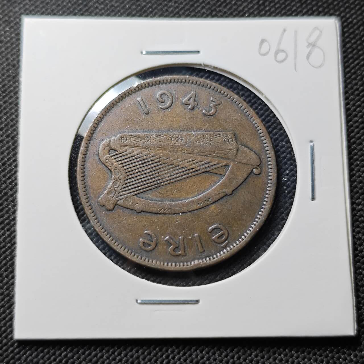 KK钱币收藏小铺  第406期 2月预留时间 周末发货  1943爱尔兰1便士铜币