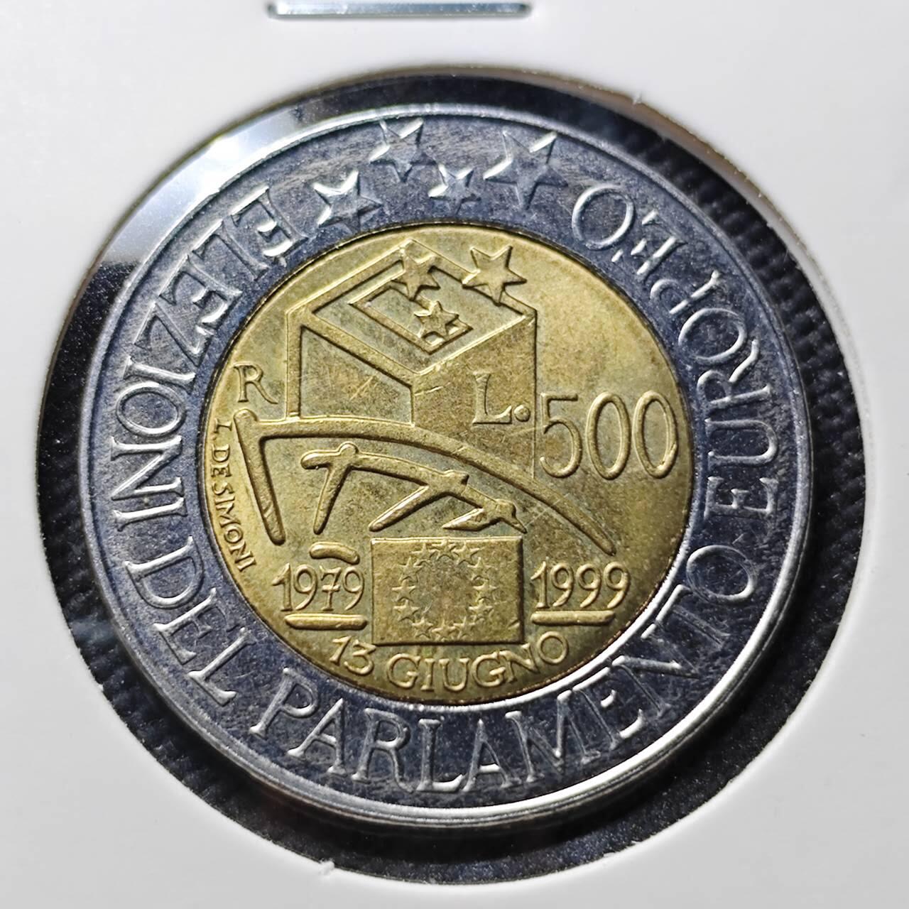 KK钱币收藏小铺  第406期 2月预留时间 周末发货  1999意大利500里拉纪念币 少见主题 欧盟成立纪念